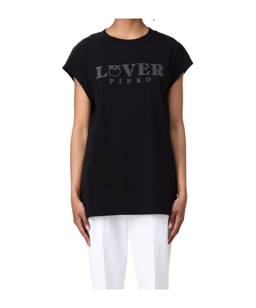 Pinko Logo Printed Crewneck T-shirt In Black