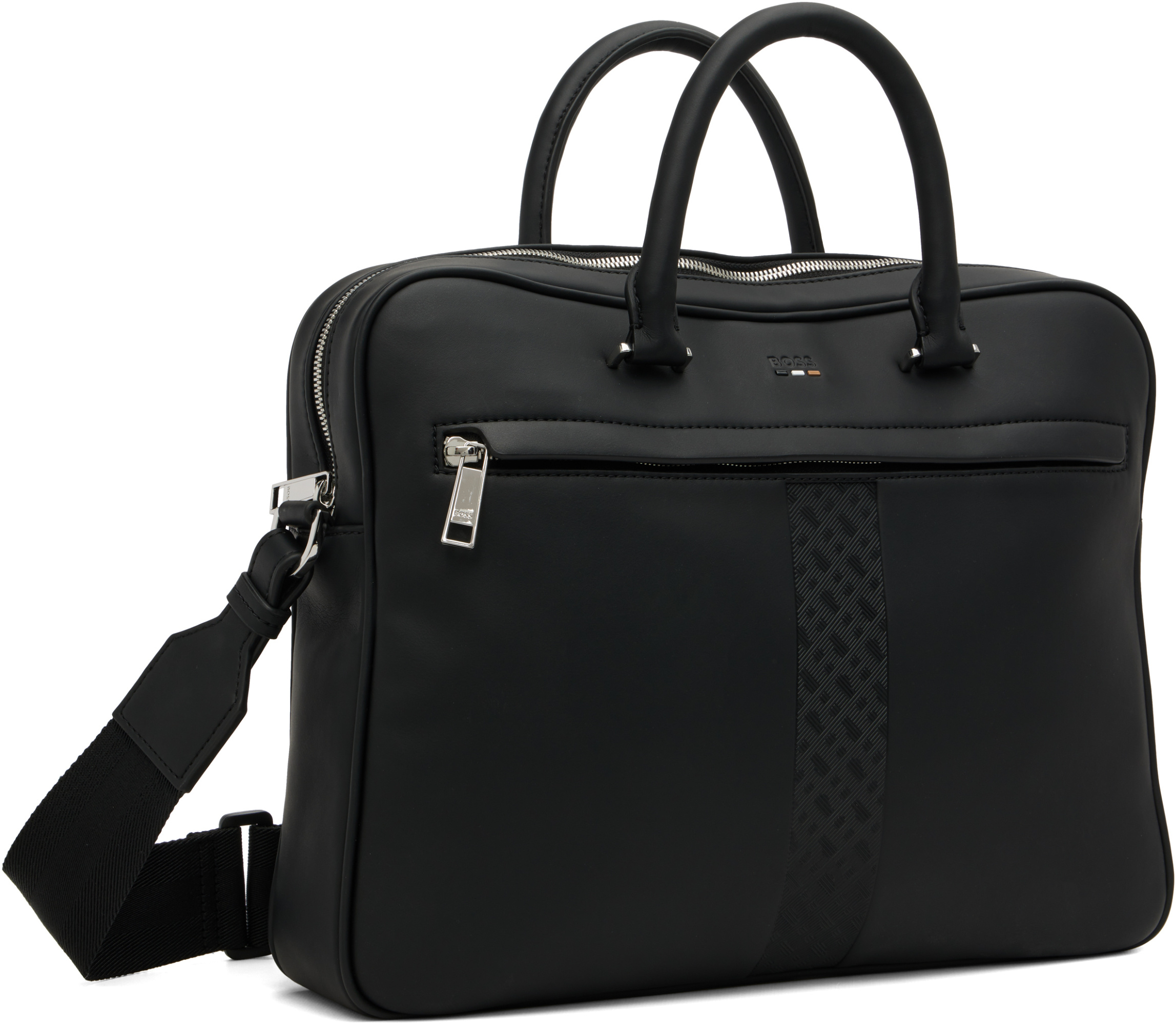 Hugo Boss Black Structured Signature Trims Briefcase In Black