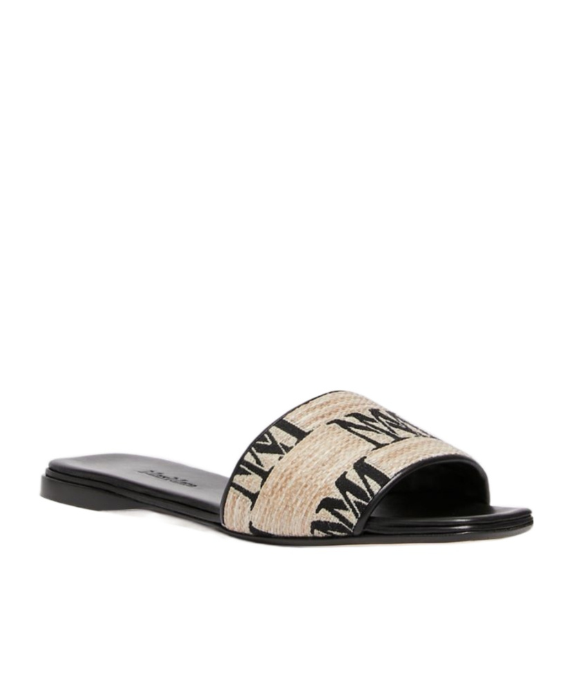 Max Mara Logo Jacquard Raffia-effect Slides In Black