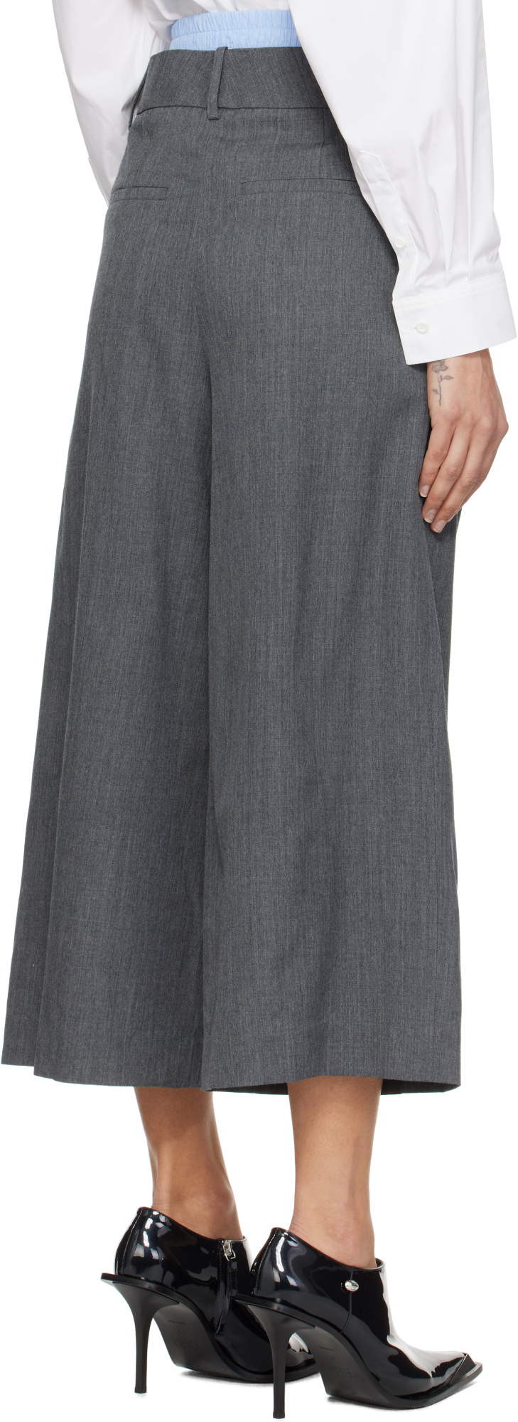 Juunj Gray Double Waisted Tucked Trousers In Gray