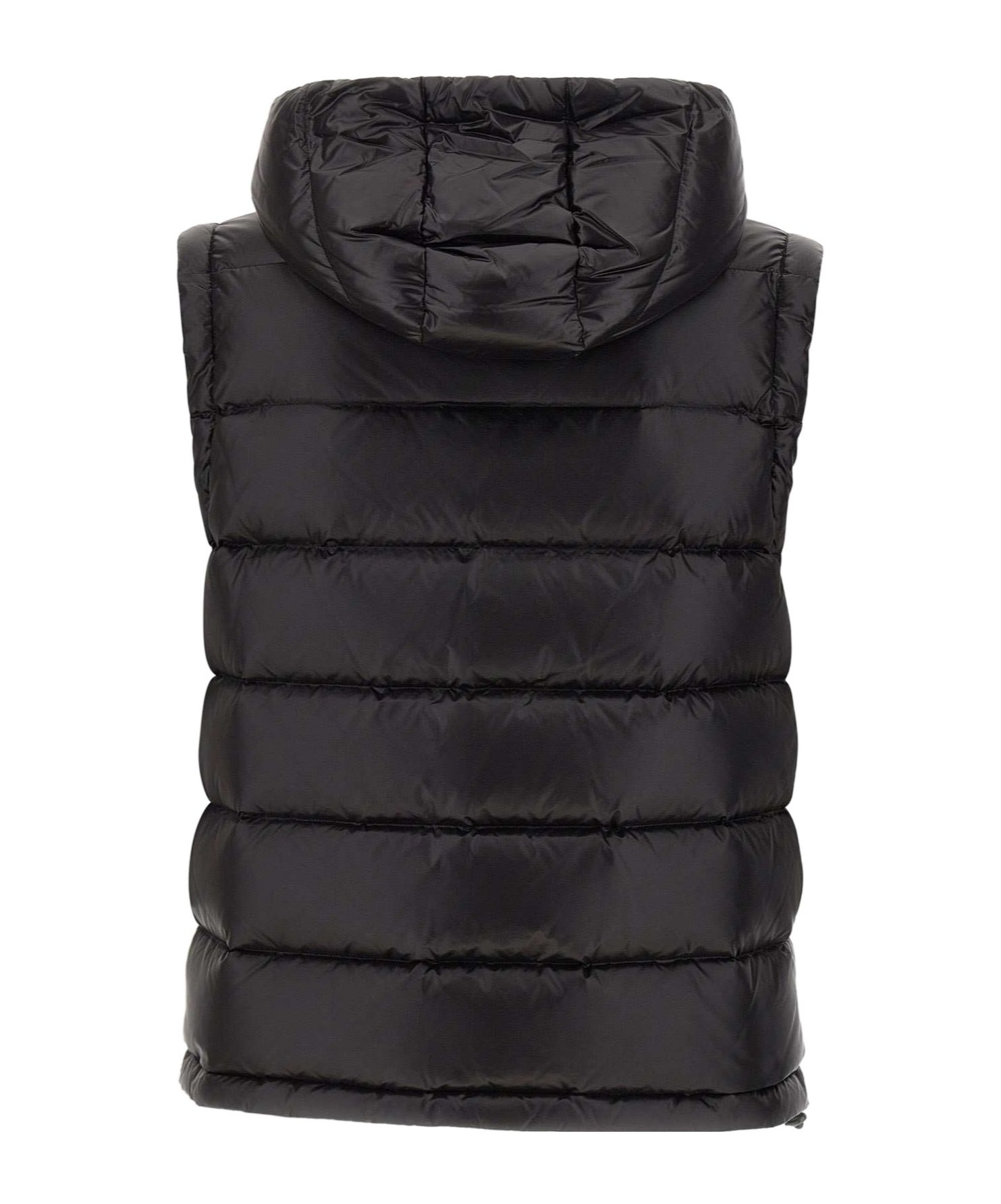 Peuterey Hooded Padded Vest With Horizontal Quilting In Black