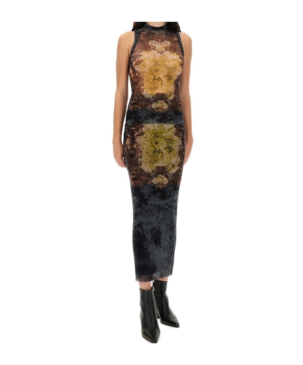 Jean Paul Gaultier Graphic Print Fitted Tulle Skirt In Black