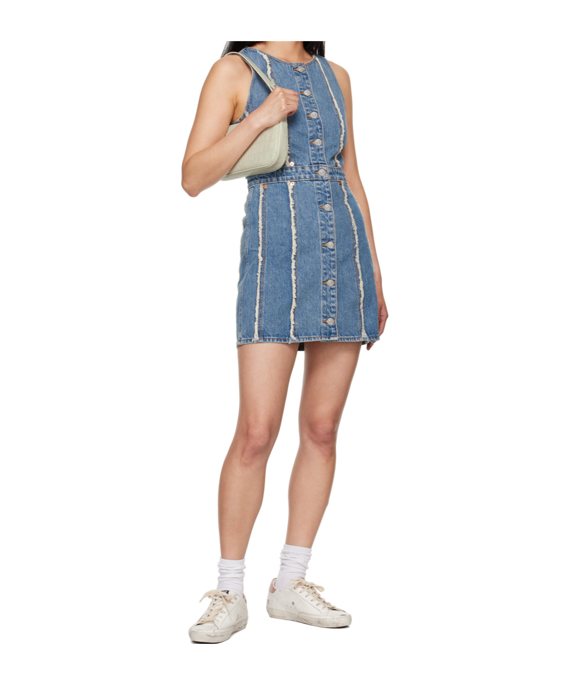 Re/done Frayed Denim Minidress In Blue