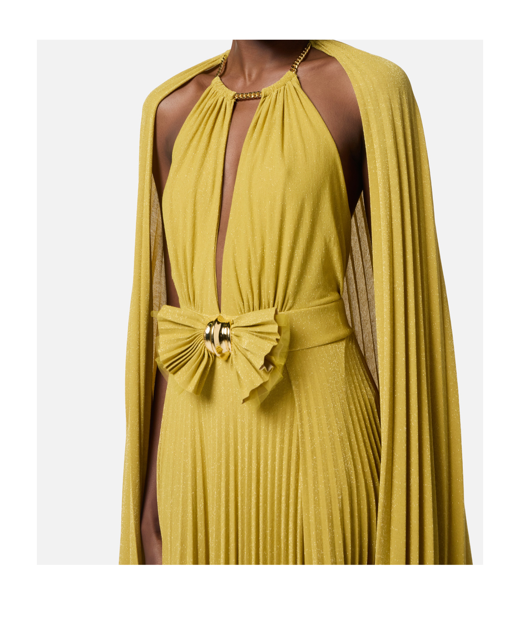 Elisabetta Franchi Lulex Knitted Red Carpet Dress In Yellow