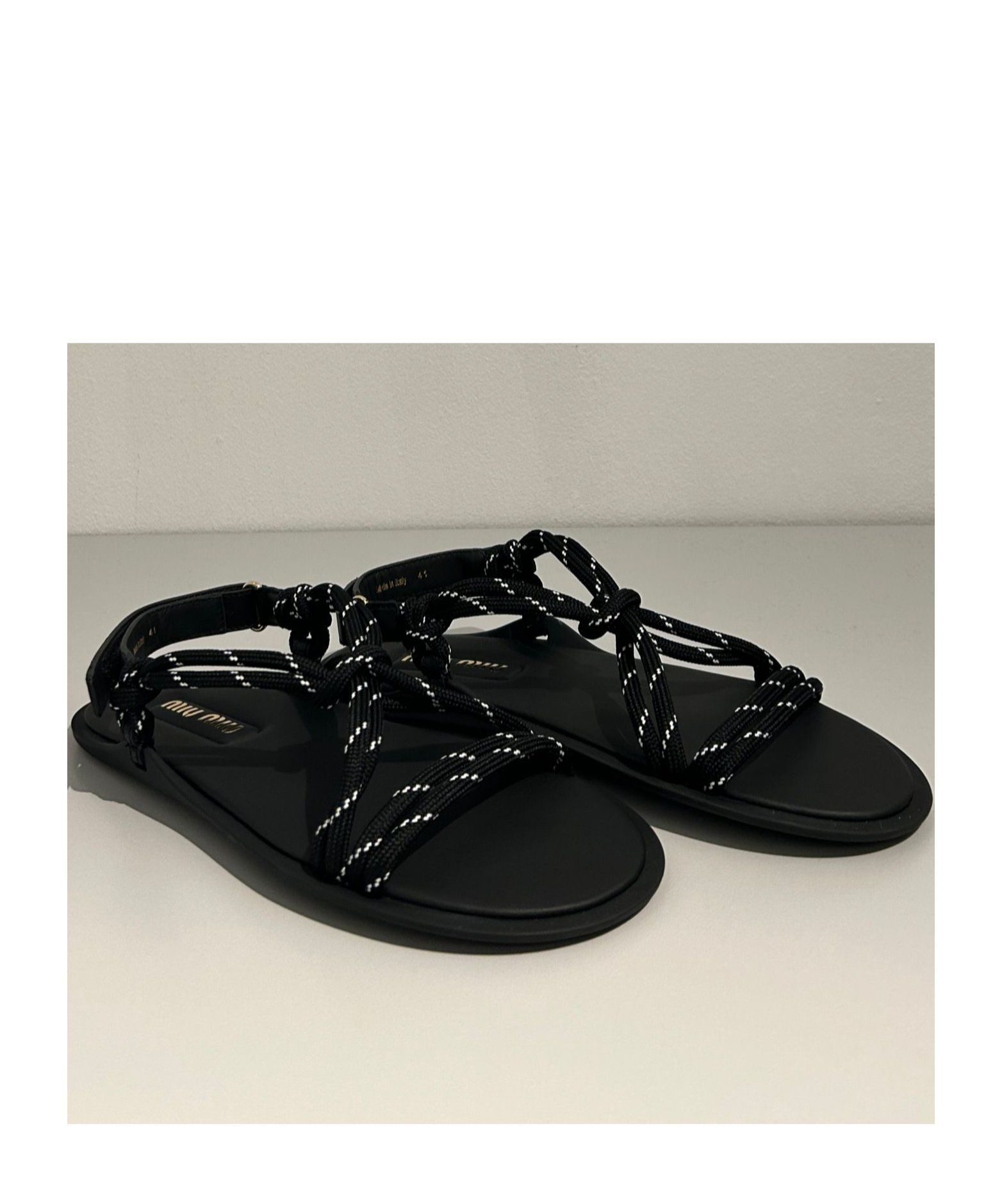 Miu Miu Rope Flat Sandals In Black