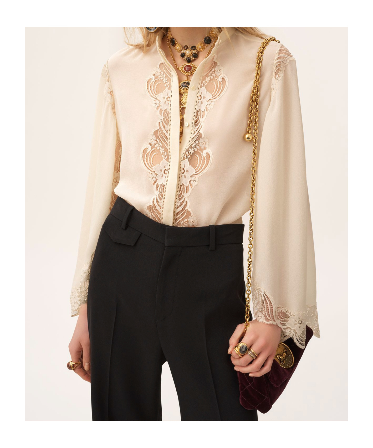 Chloé Silk Georgette And Lace Shirt In White