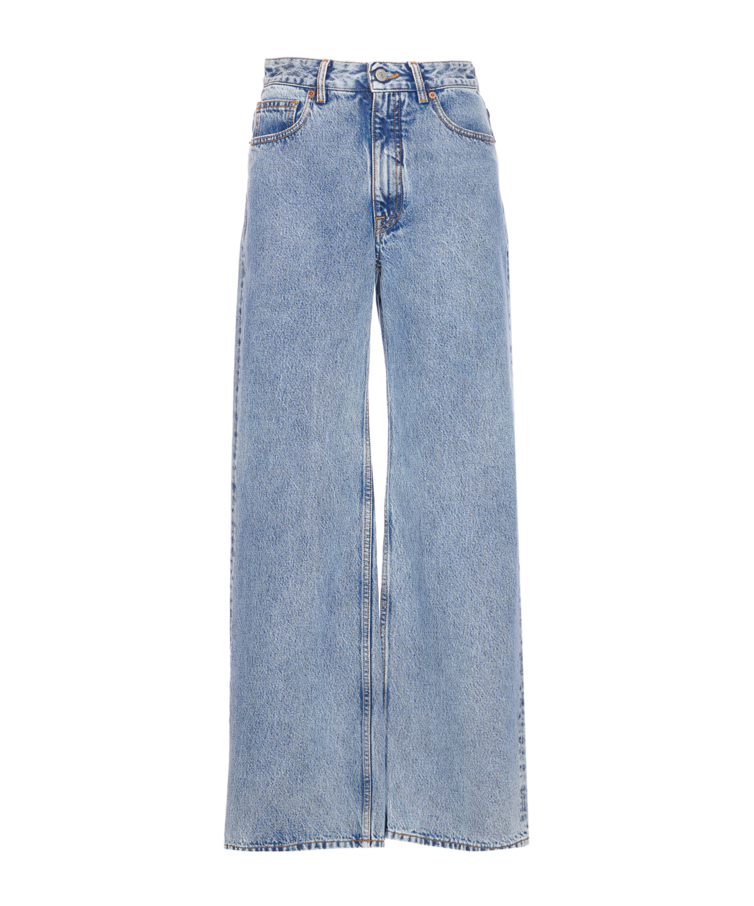 Mm6 Maison Margiela Regular Fit Denim Trousers With Contrast Stitching In Blue