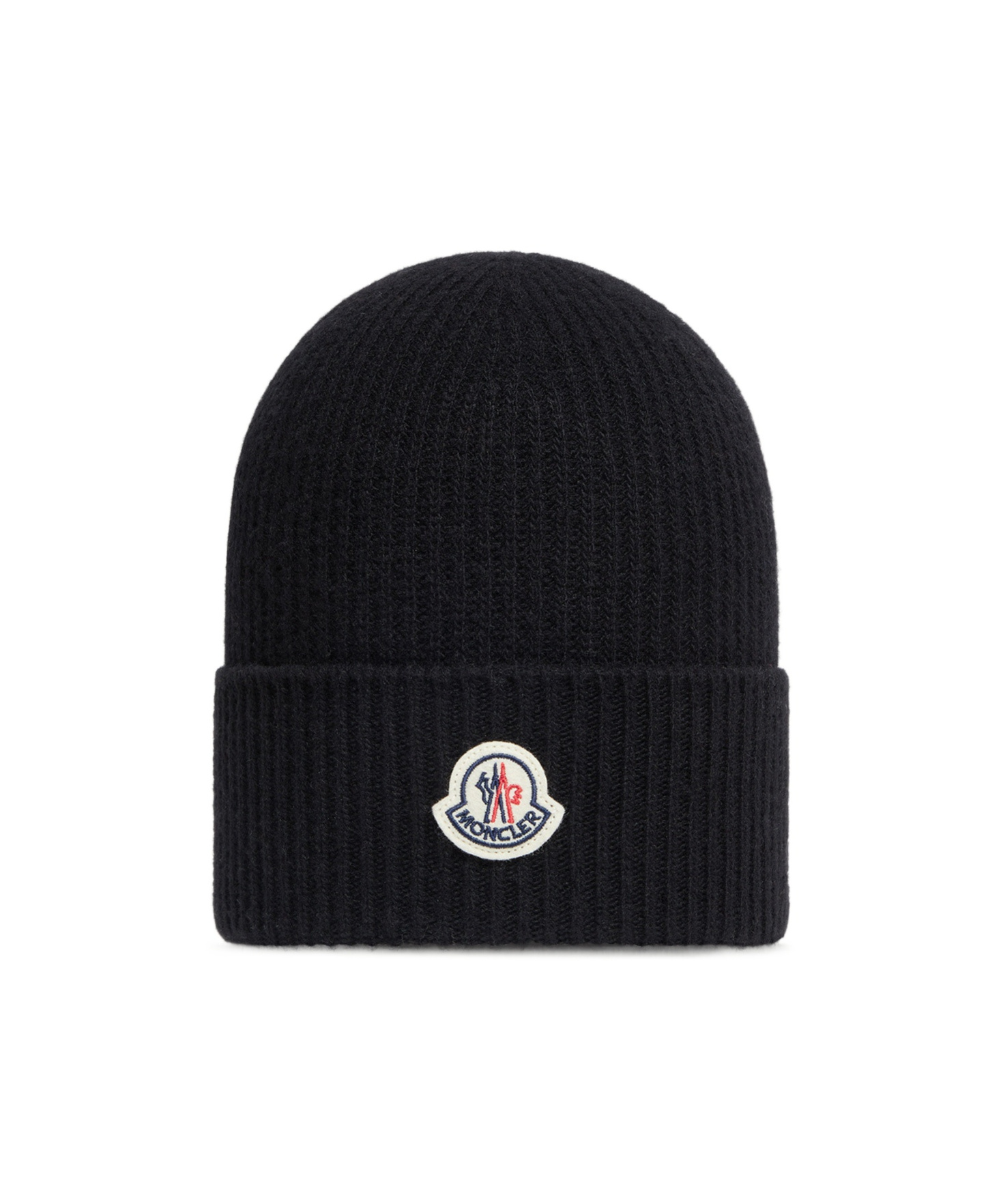 Moncler Ribbed Knit Beanie With Folded Cuff In Black