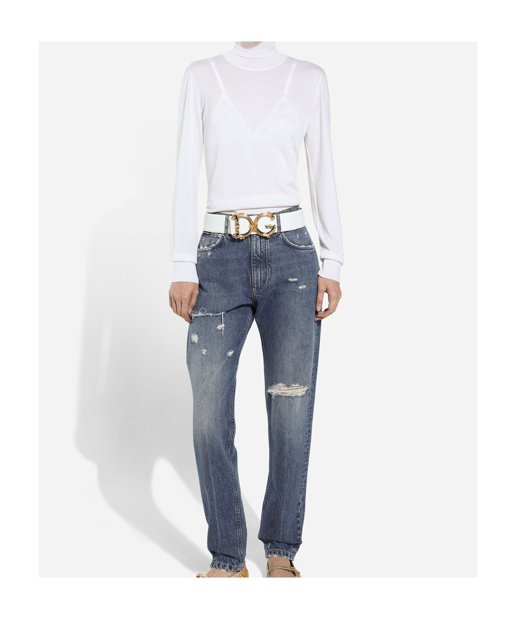 Dolce & Gabbana Long-sleeved High-neck Sweater In White