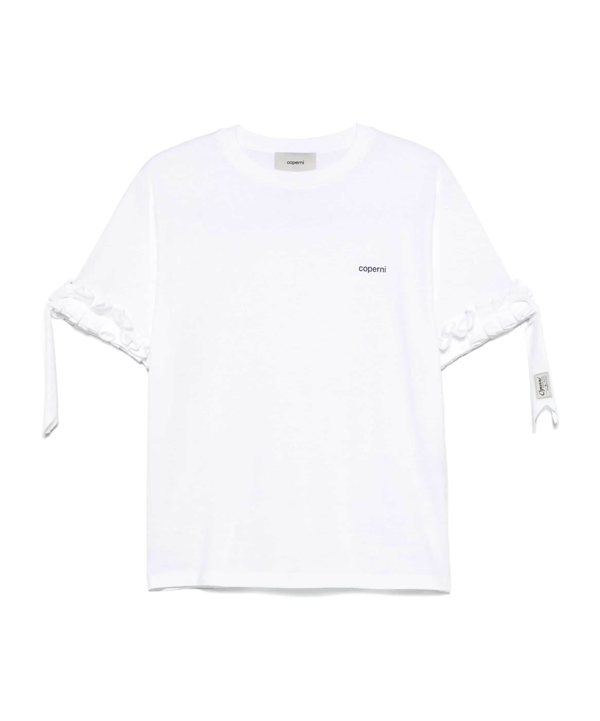 Coperni Logo-print Ruffle-trim T-shirt In White