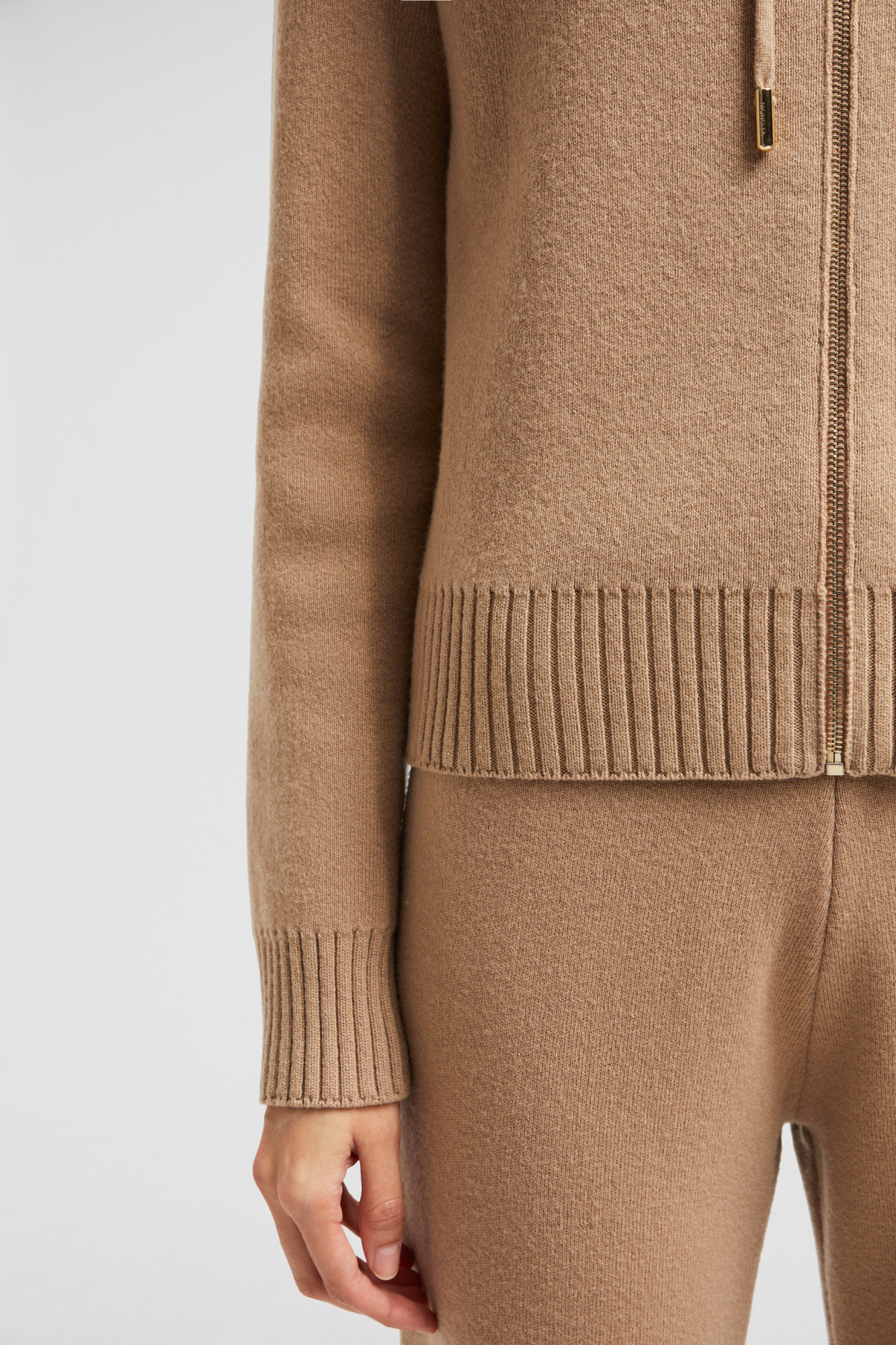 Moncler Cardigan Zippé En Laine Et Cachemire In Nude