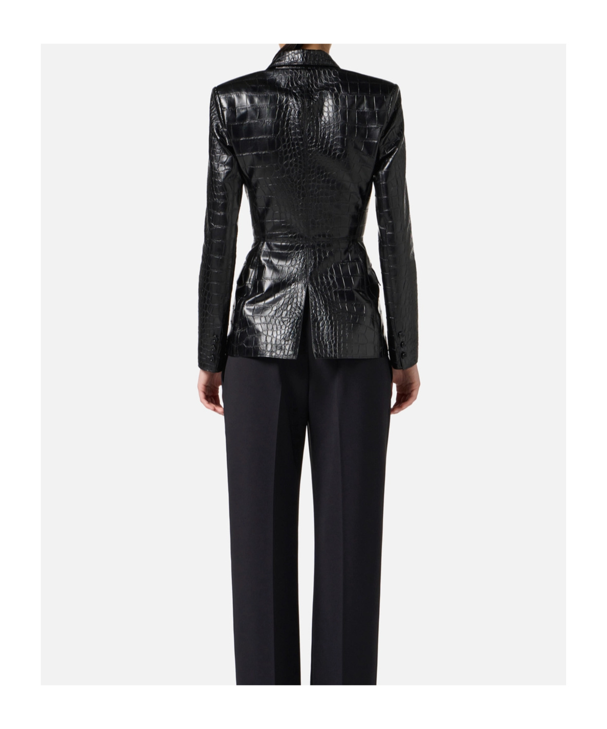 Elisabetta Franchi Crocodile Effect Blazer Flap Pockets In Black