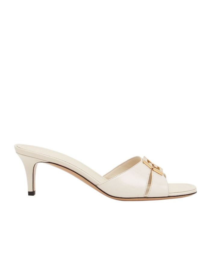 Fendi White Leather Medium-heeled Sandals In White