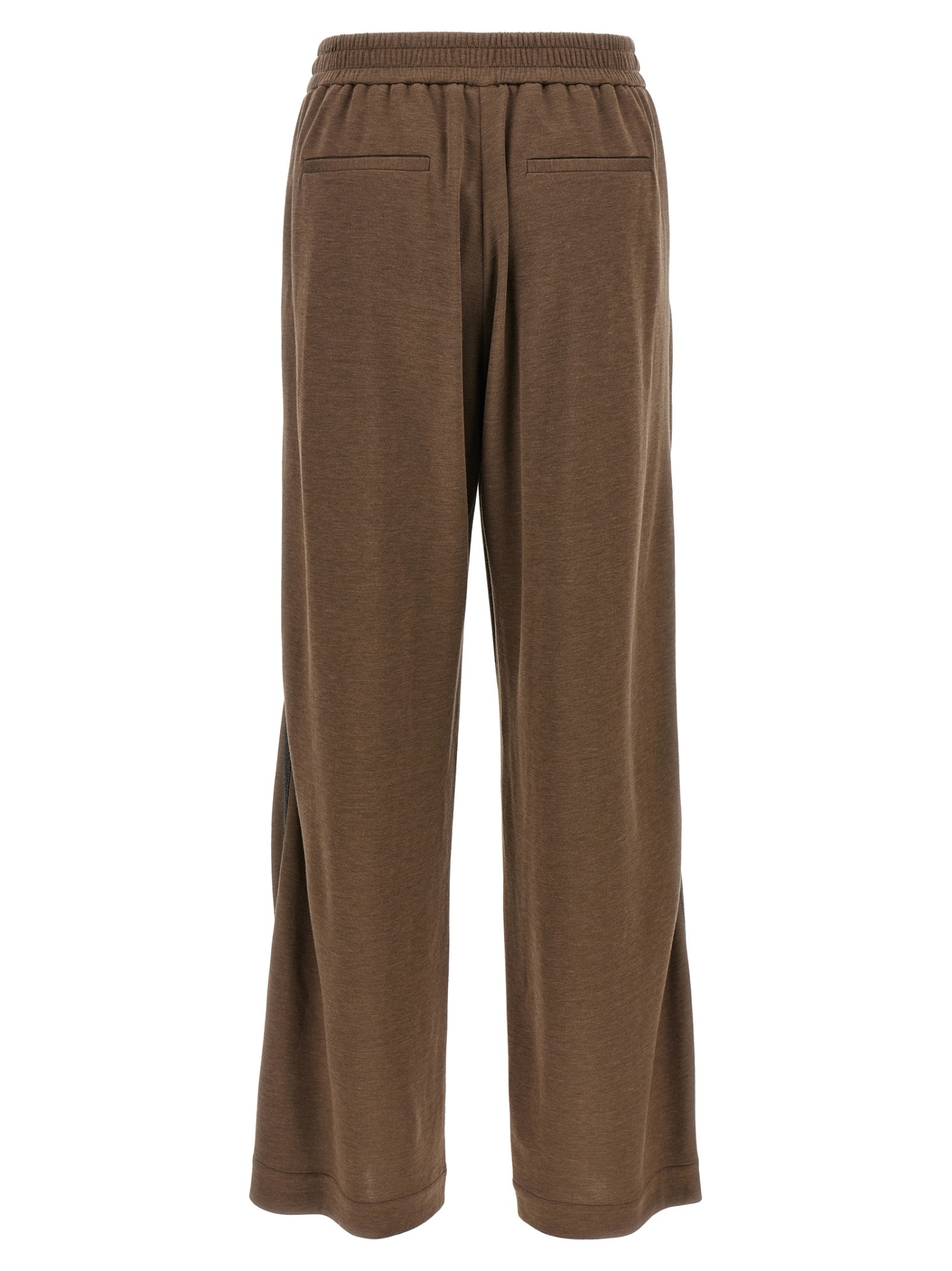 Brunello Cucinelli Elastic Waistband Wide Leg Trousers With Side Stripe Detail