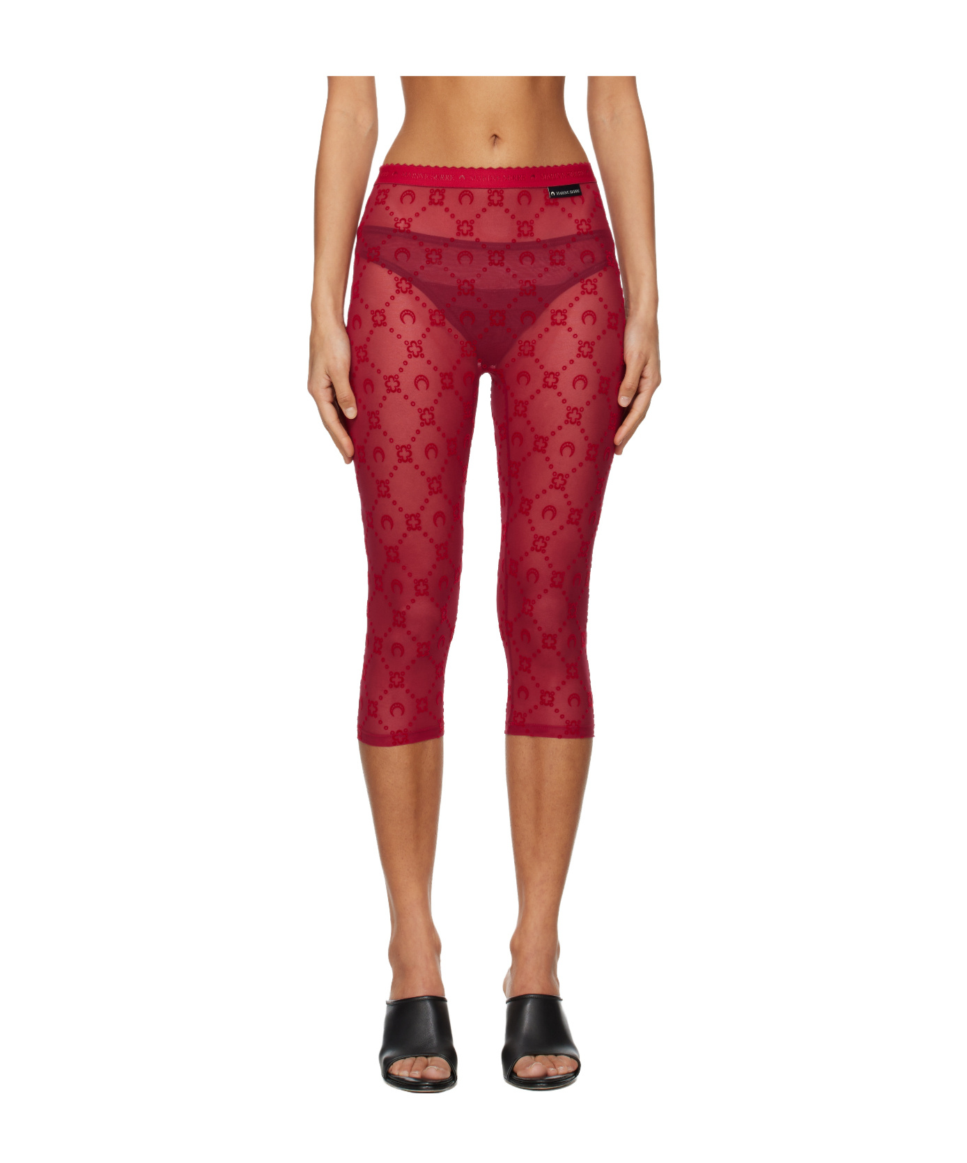 Marine Serre Red Moonogram Mesh Flock Capri Leggings In Red