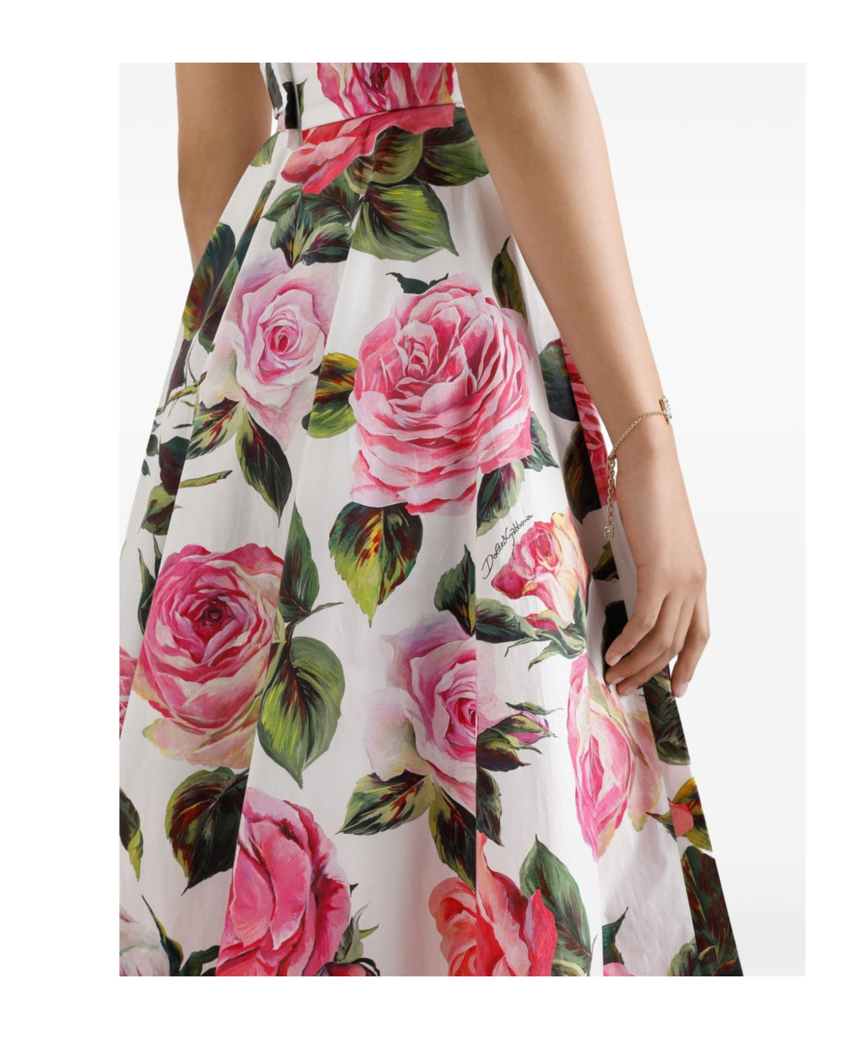 Dolce & Gabbana Rose-print Cotton Midi Dress - Women's - Cotton/spandex/elastane In White