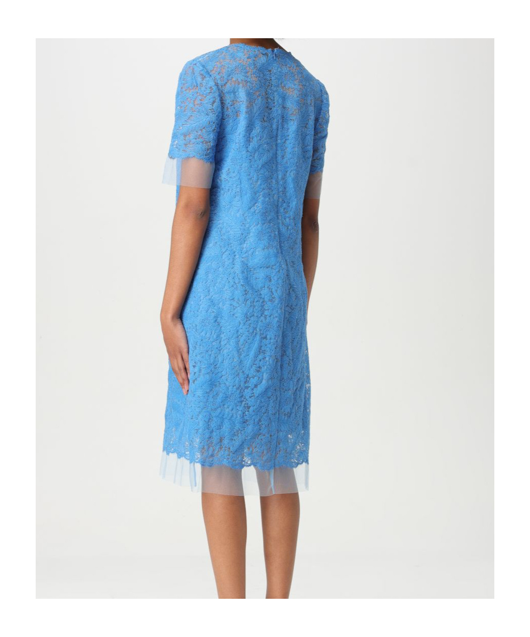 Ermanno Scervino Intricate All-over Lace Midi Dress With Short Sleeves In Blue