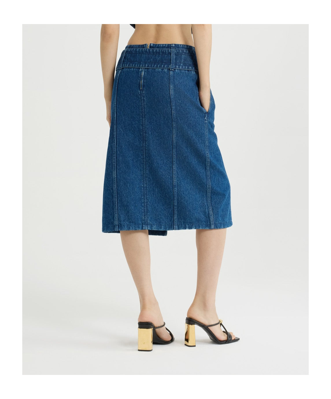 Patou Belted Denim Midi Skirt In Blue