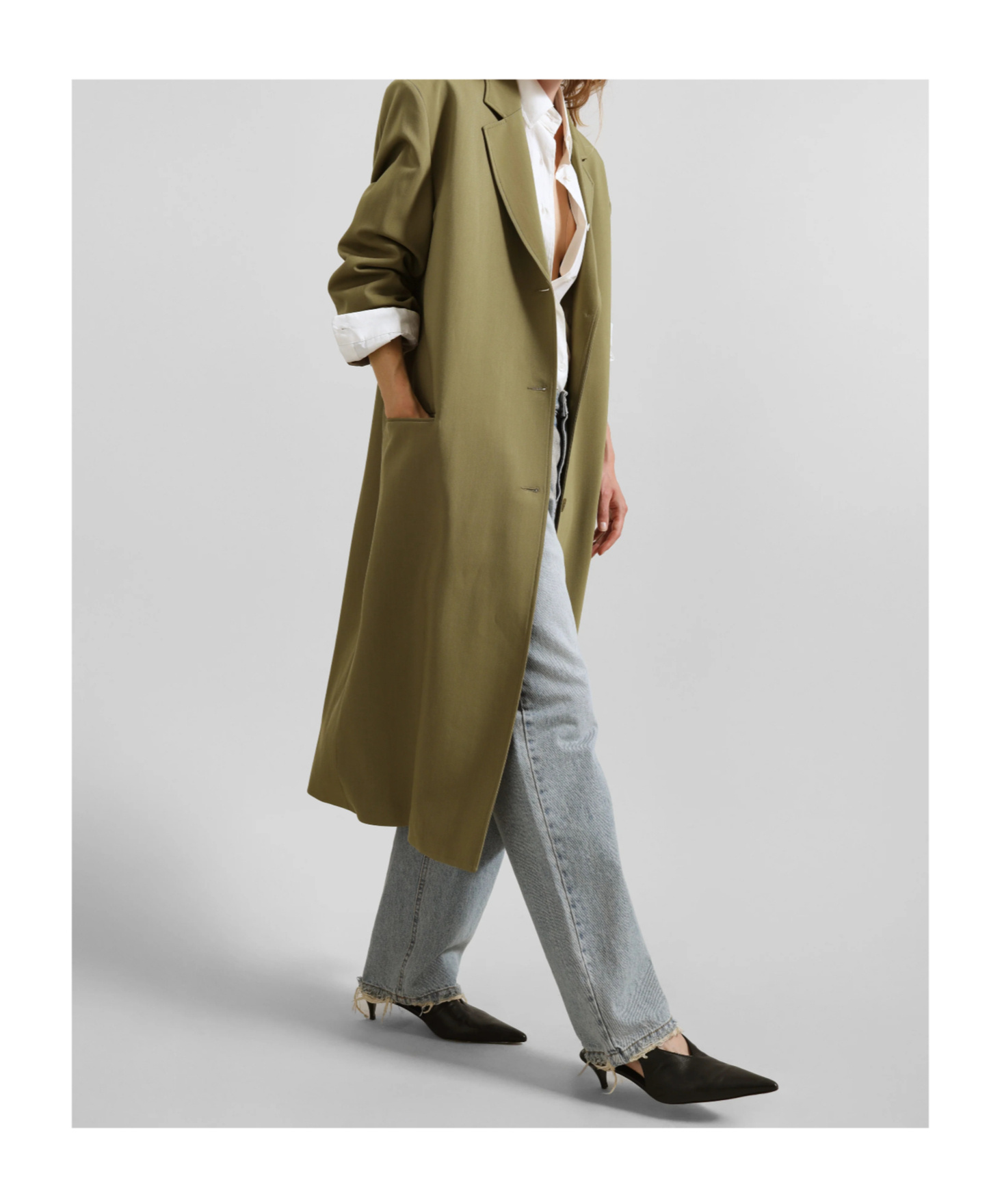 Shop The Frankie Shop Tribeca Long Coat - Khaki