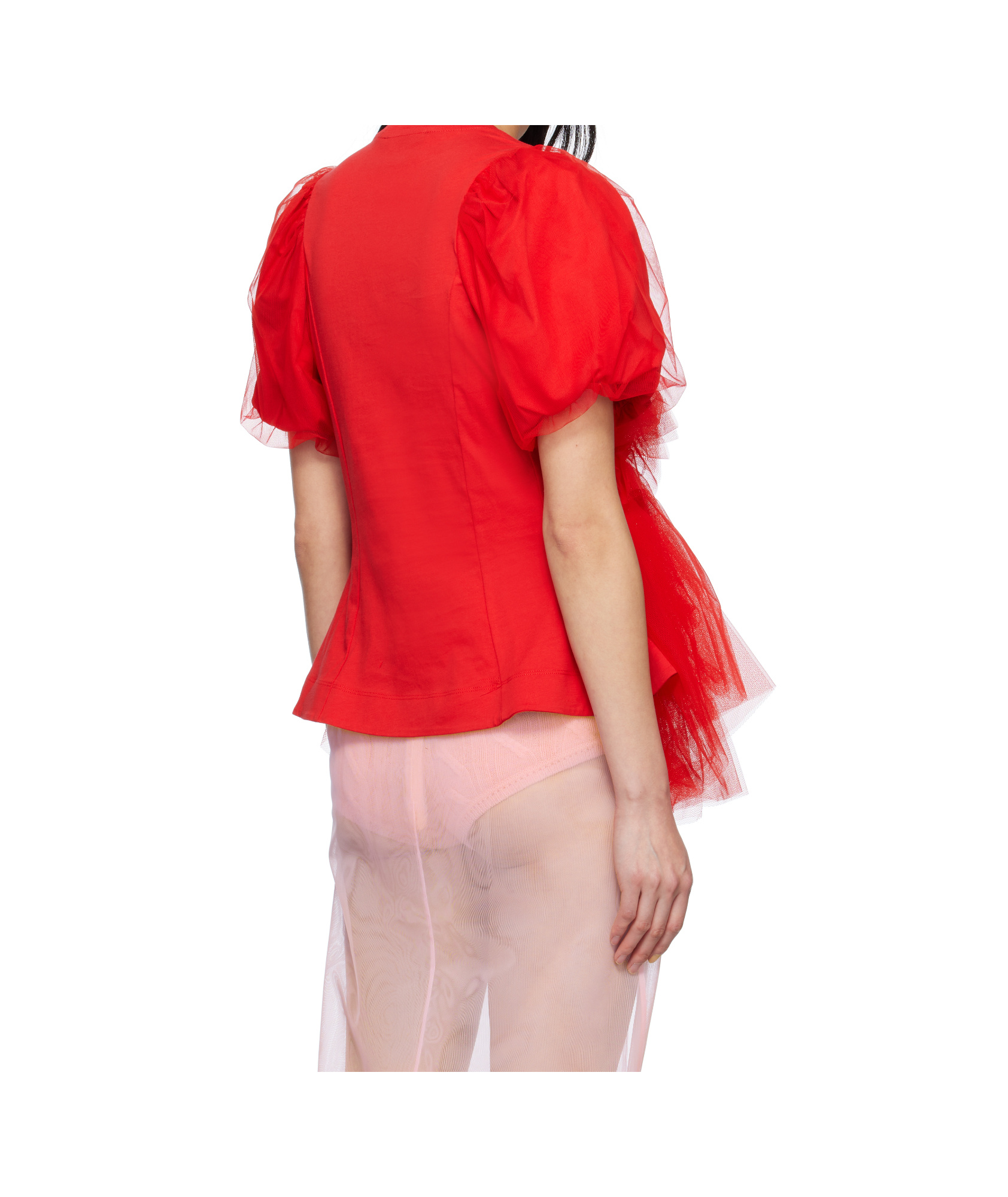Simone Rocha Layered Ruffled Cotton-jersey And Tulle T-shirt In Red