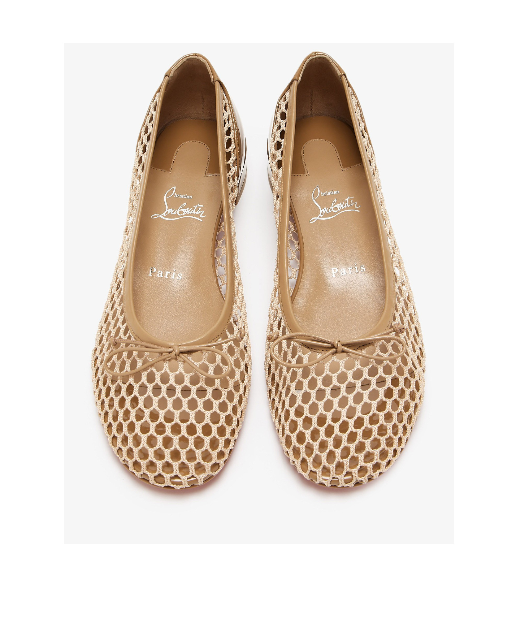 Christian Louboutin Sweetie Jane 20 Patent Leather-trimmed Crocheted Ballet Flats In Brown