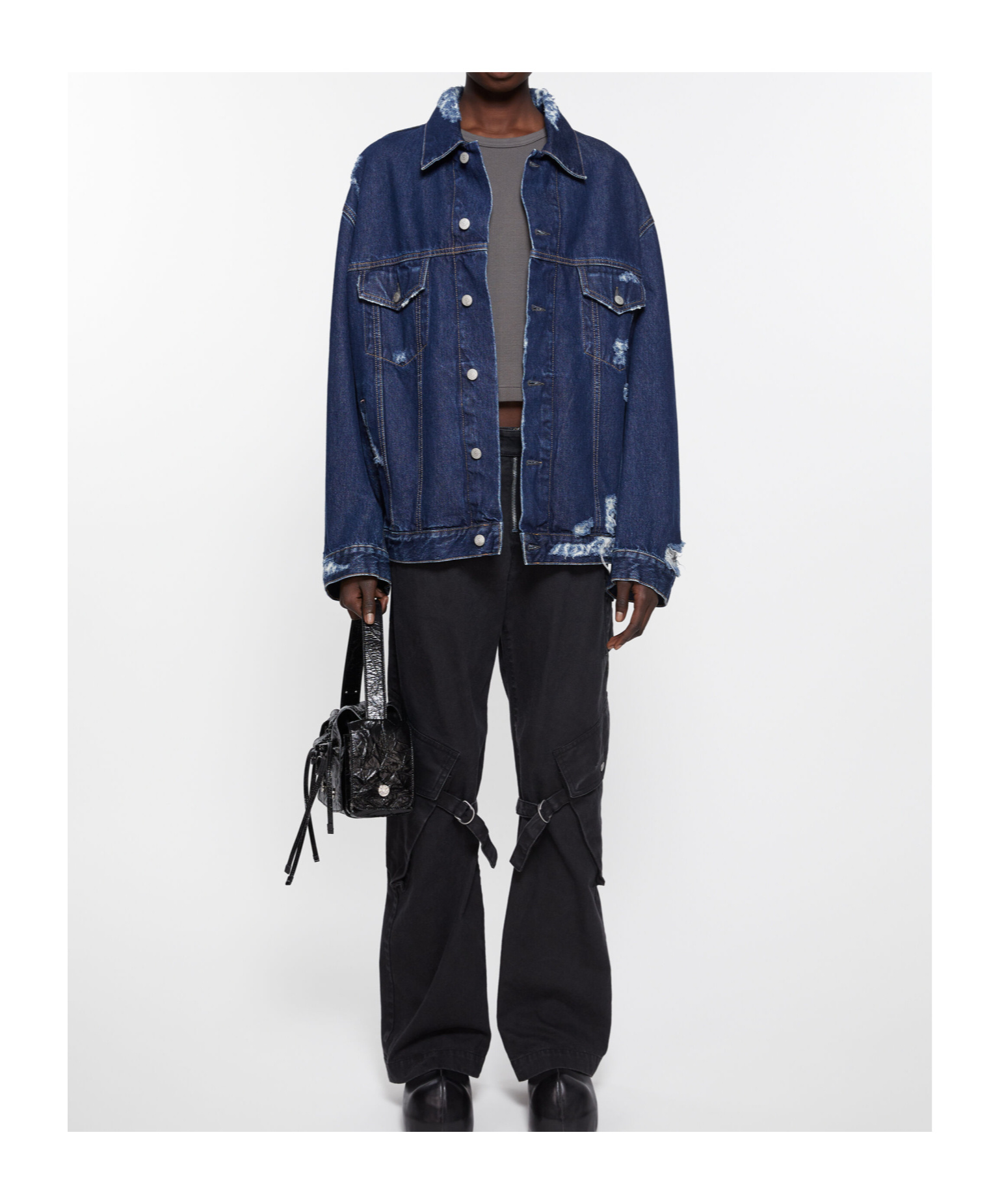 Acne Studios Distressed Oversize Denim Jacket Blue