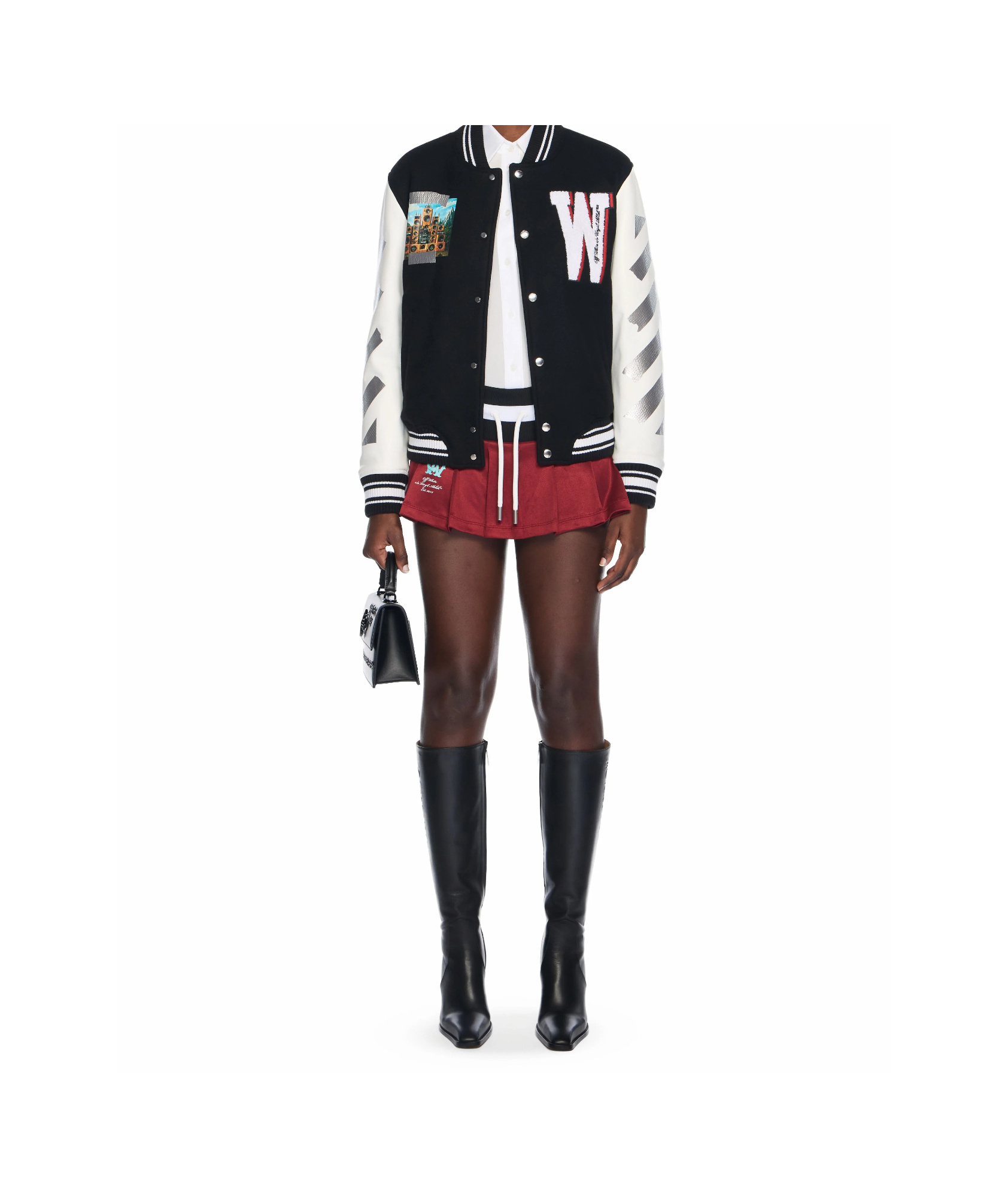 Off-white Wo Soundsystem Varsity Jacket In Black