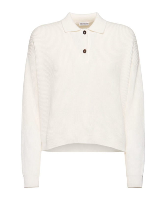 Brunello Cucinelli Women English Rib Cotton Polo-style Jersey With Jewellery