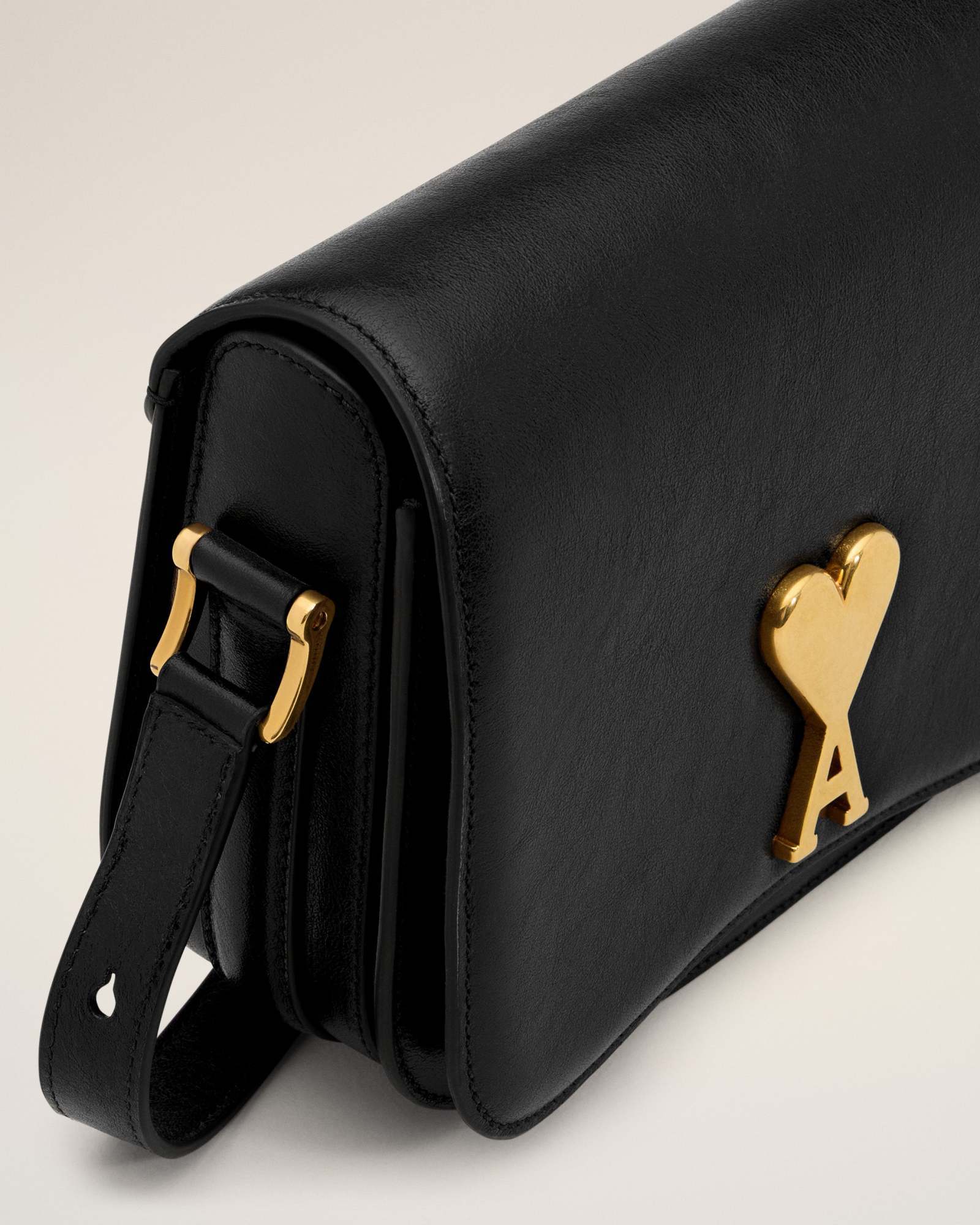 Shop Ami Alexandre Mattiussi Ami Paris Ami De Coeur Flap Shoulder Bag In Black