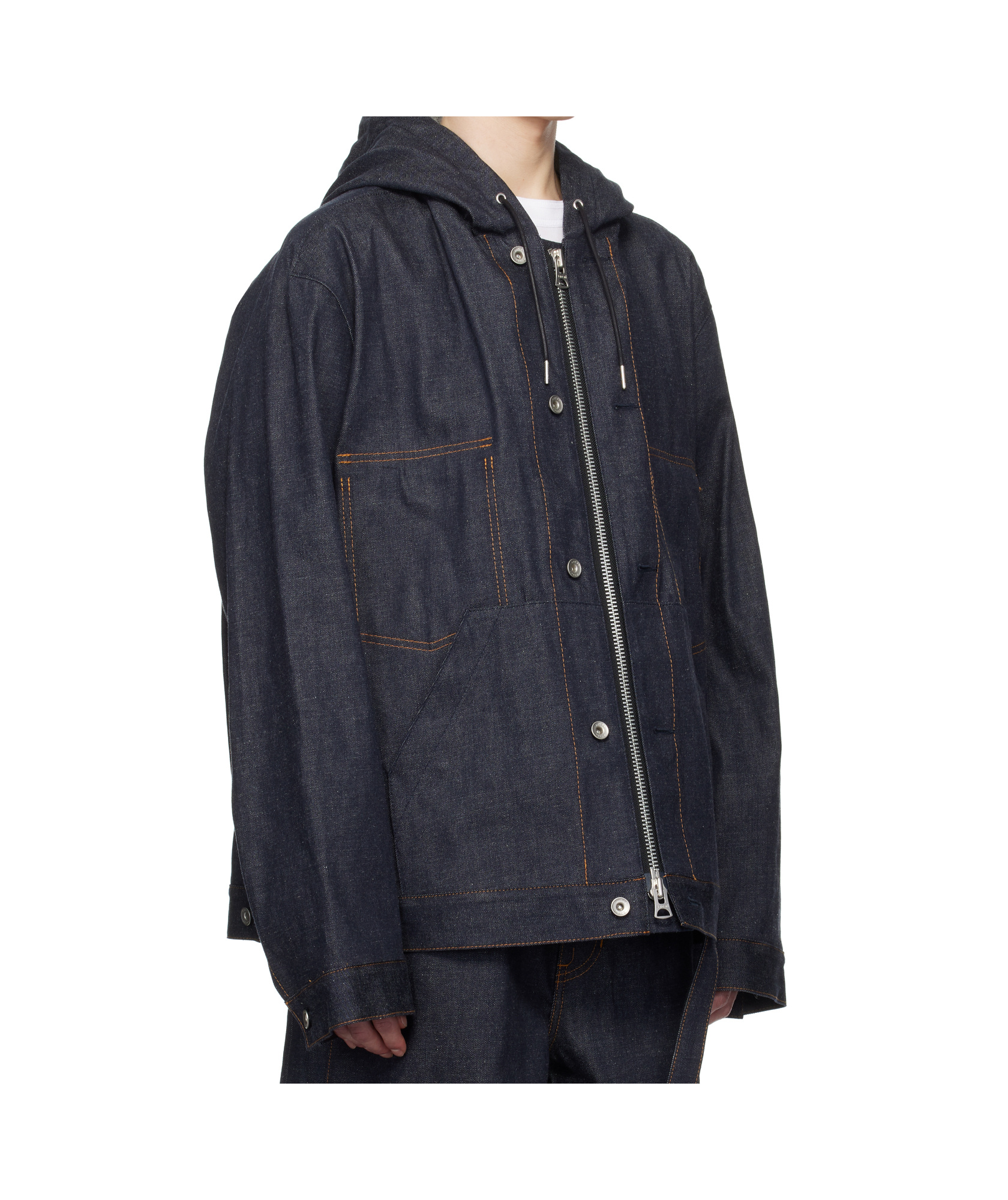 Sacai Hooded Denim Jacket Non-stretch Denim Jacket. In Black