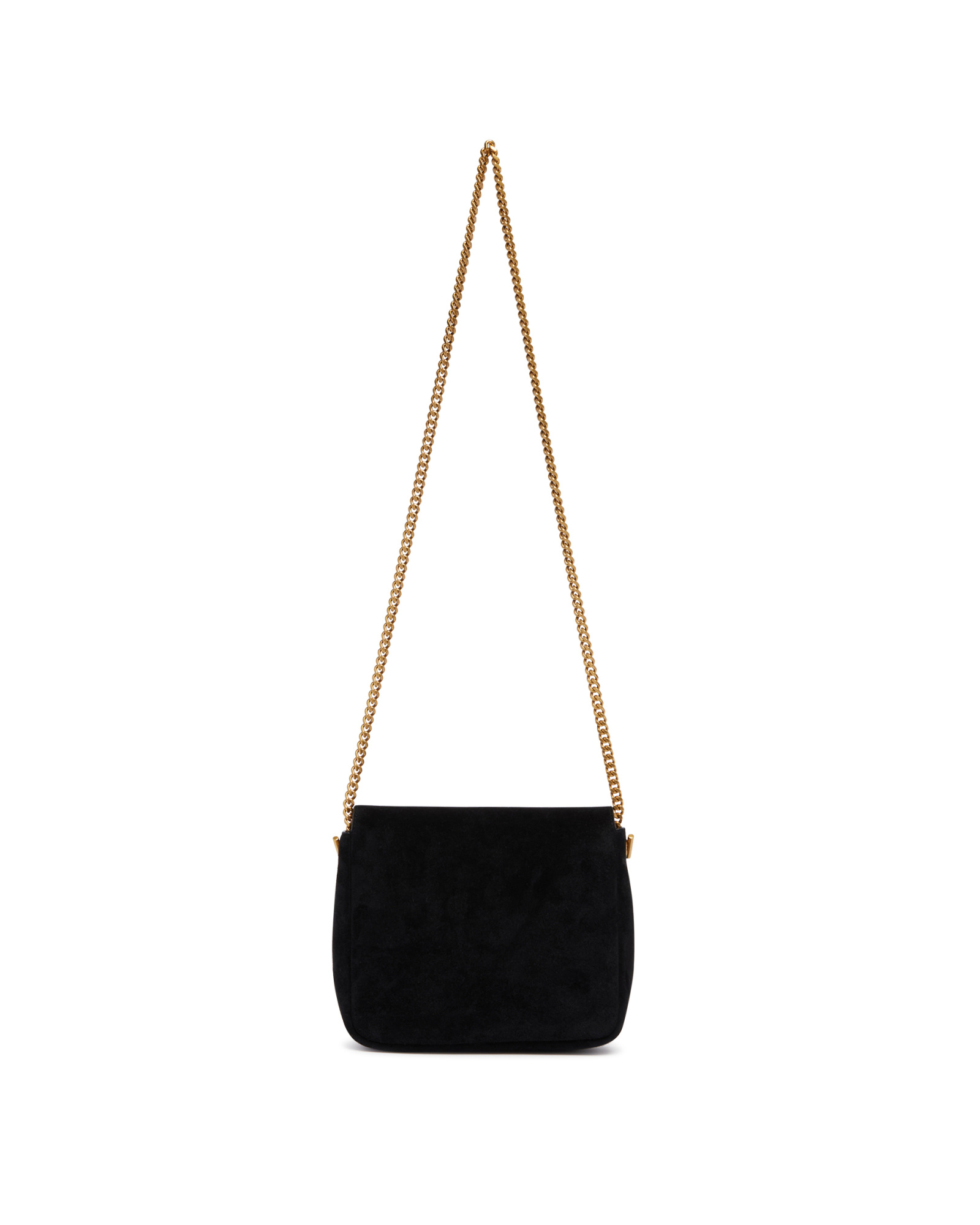 Saint Laurent Logo Plaque Foldover Top Shoulder Bag In Black