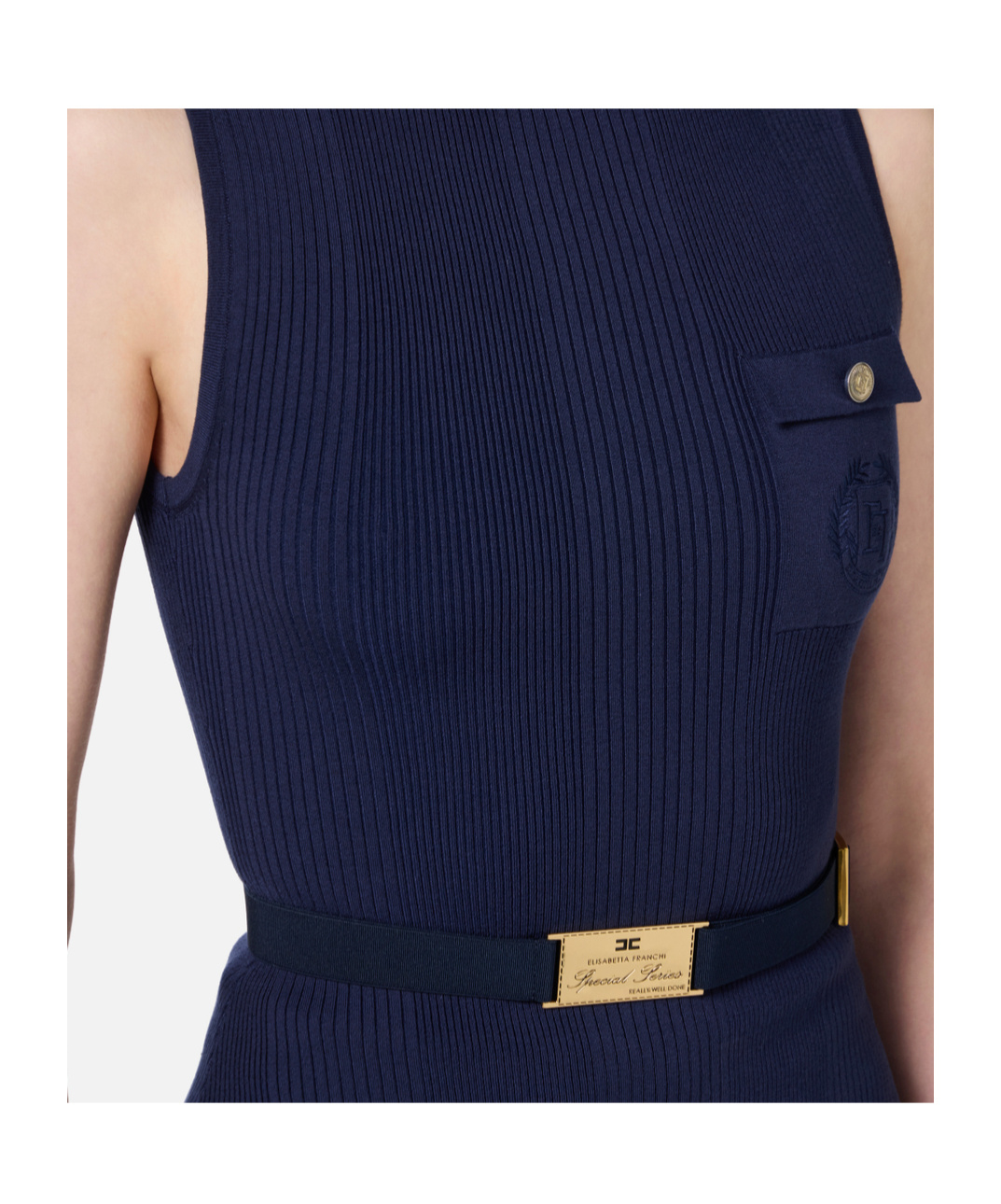 Elisabetta Franchi Logo Embroidered Narrow-ribbed Turtleneck Top In Black