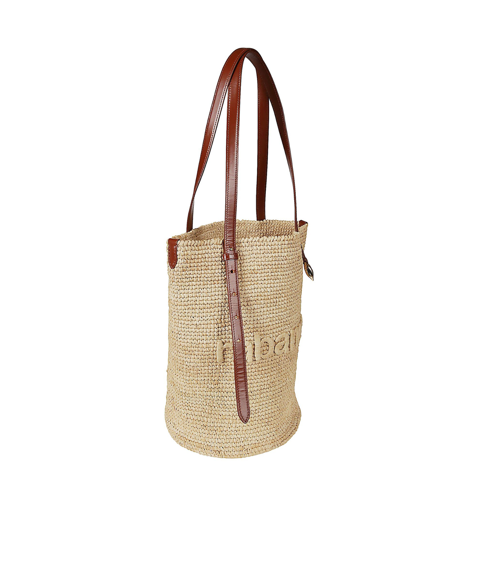 Rabanne Logo-embroidered Raffia Tote Bag In Nude