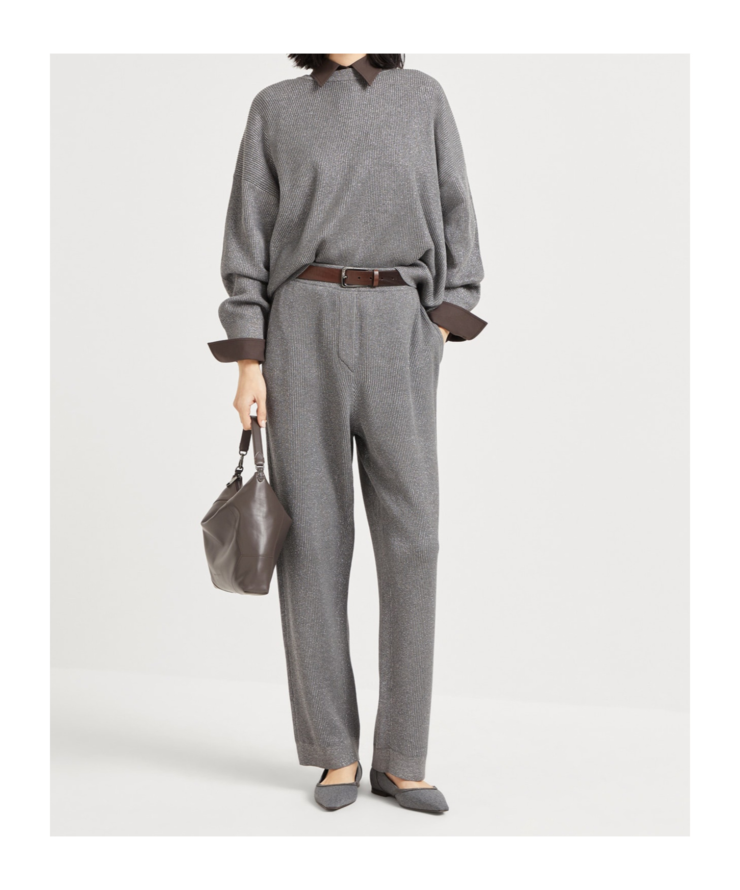 Brunello Cucinelli Ribbed Sweater In Gray