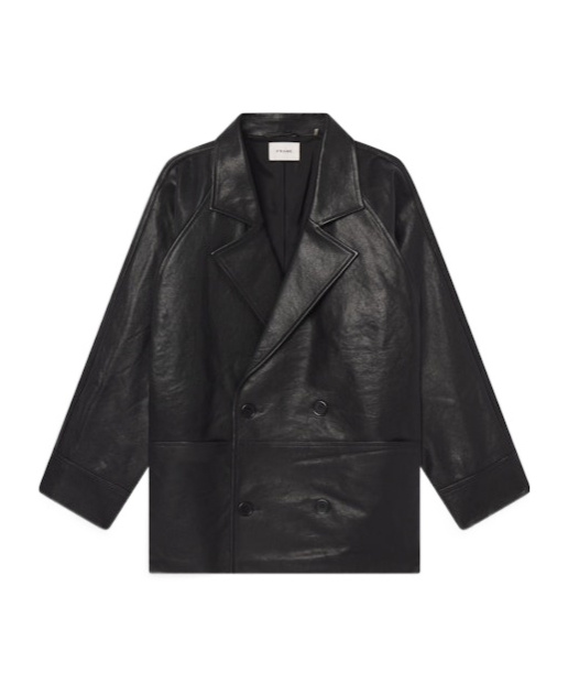 Frame Double-breasted Leather Jacket In Black
