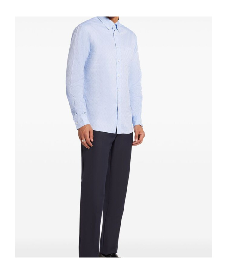 Ferragamo Monogram Jacquard Button-up Shirt In Blue