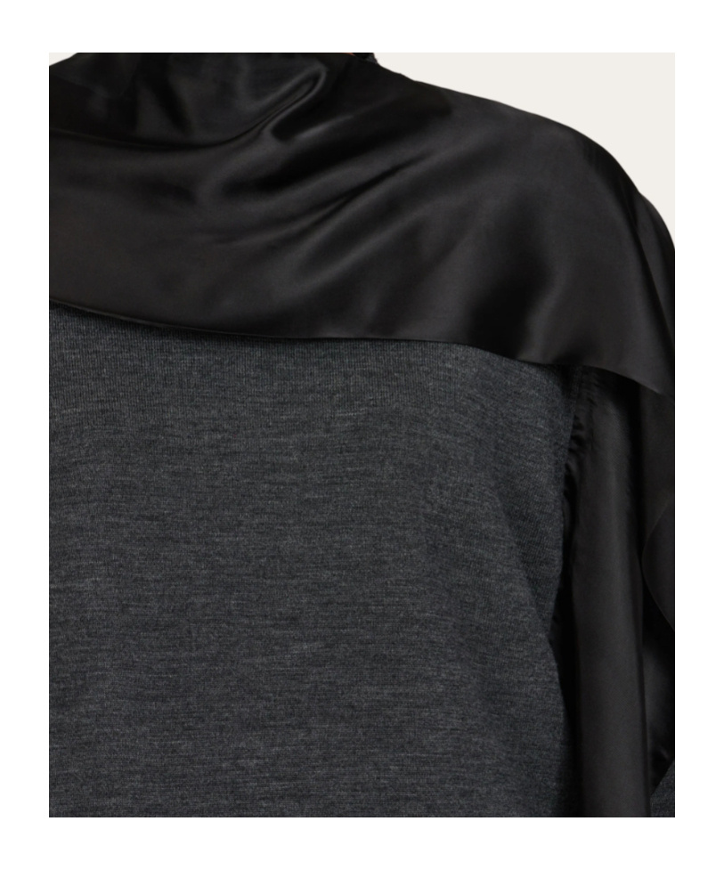 Ferragamo Satin Scarf Wool Sweater In Blue