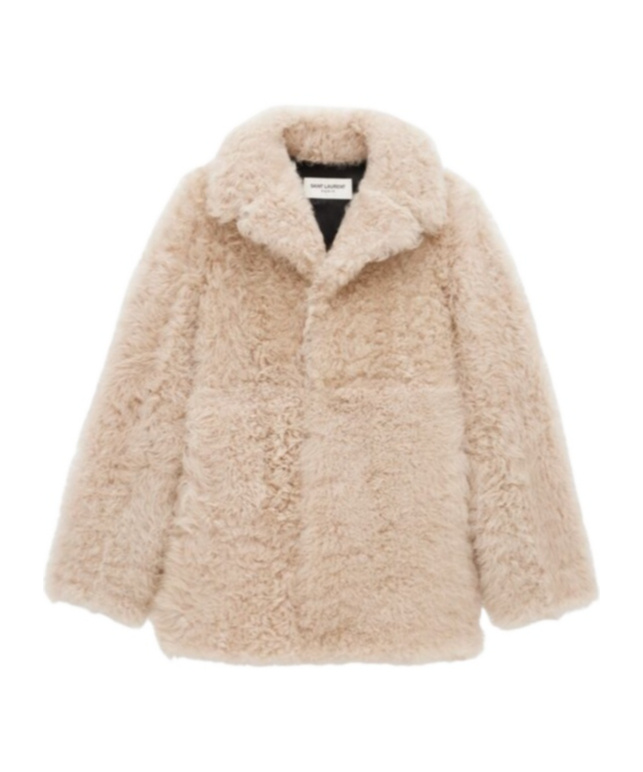 Saint Laurent Shearling Long-sleeved Coat In Nude