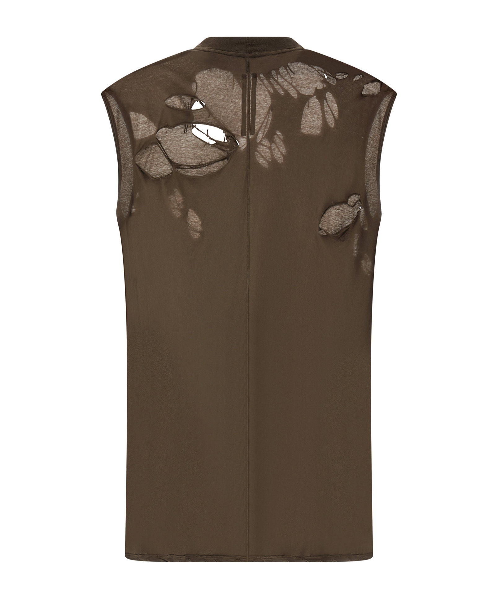 Rick Owens Drkshdw Sleeveless Crew Neck Top With Distressed Detailing In Brown