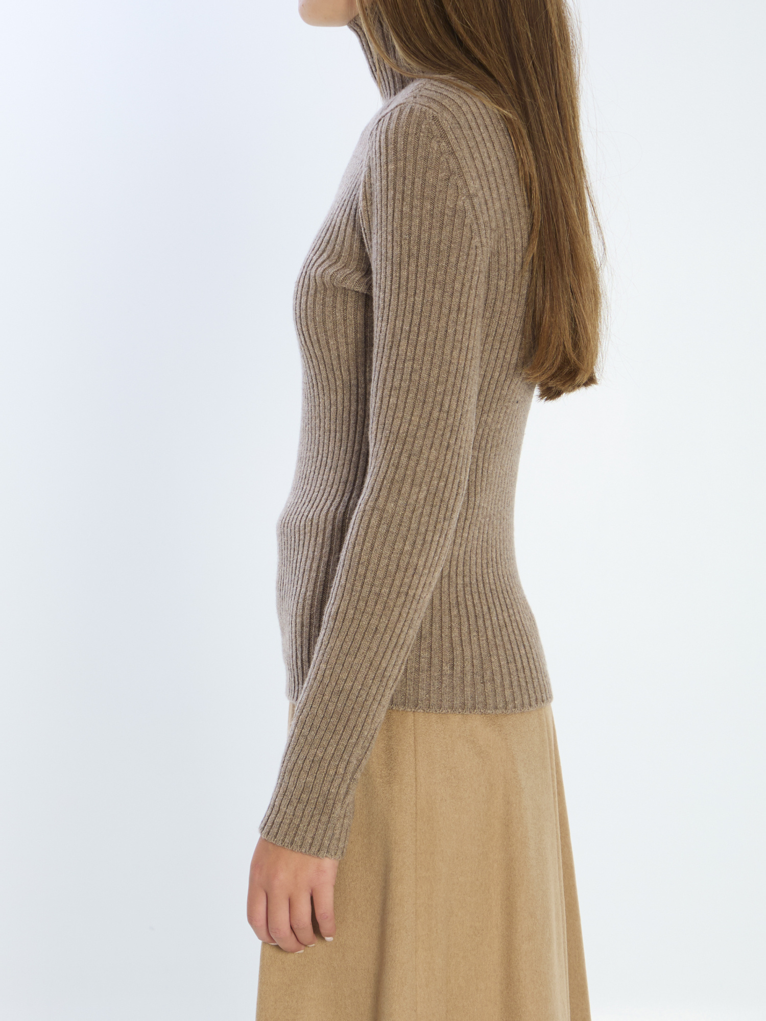 Max Mara Wool And Cashmere High Neck Knit Top In Brown