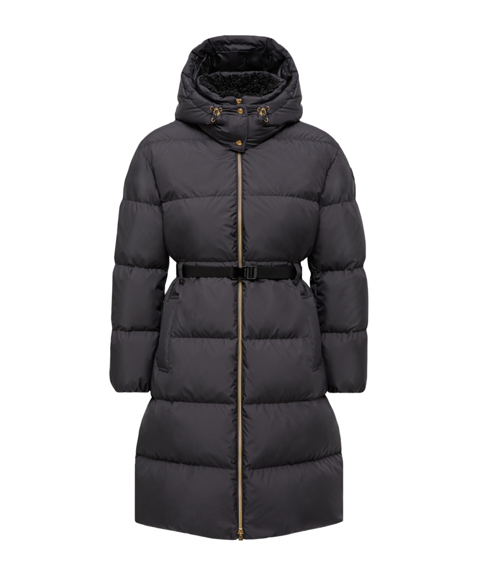 Moncler Briant Hooded Long Down Jacket In Black