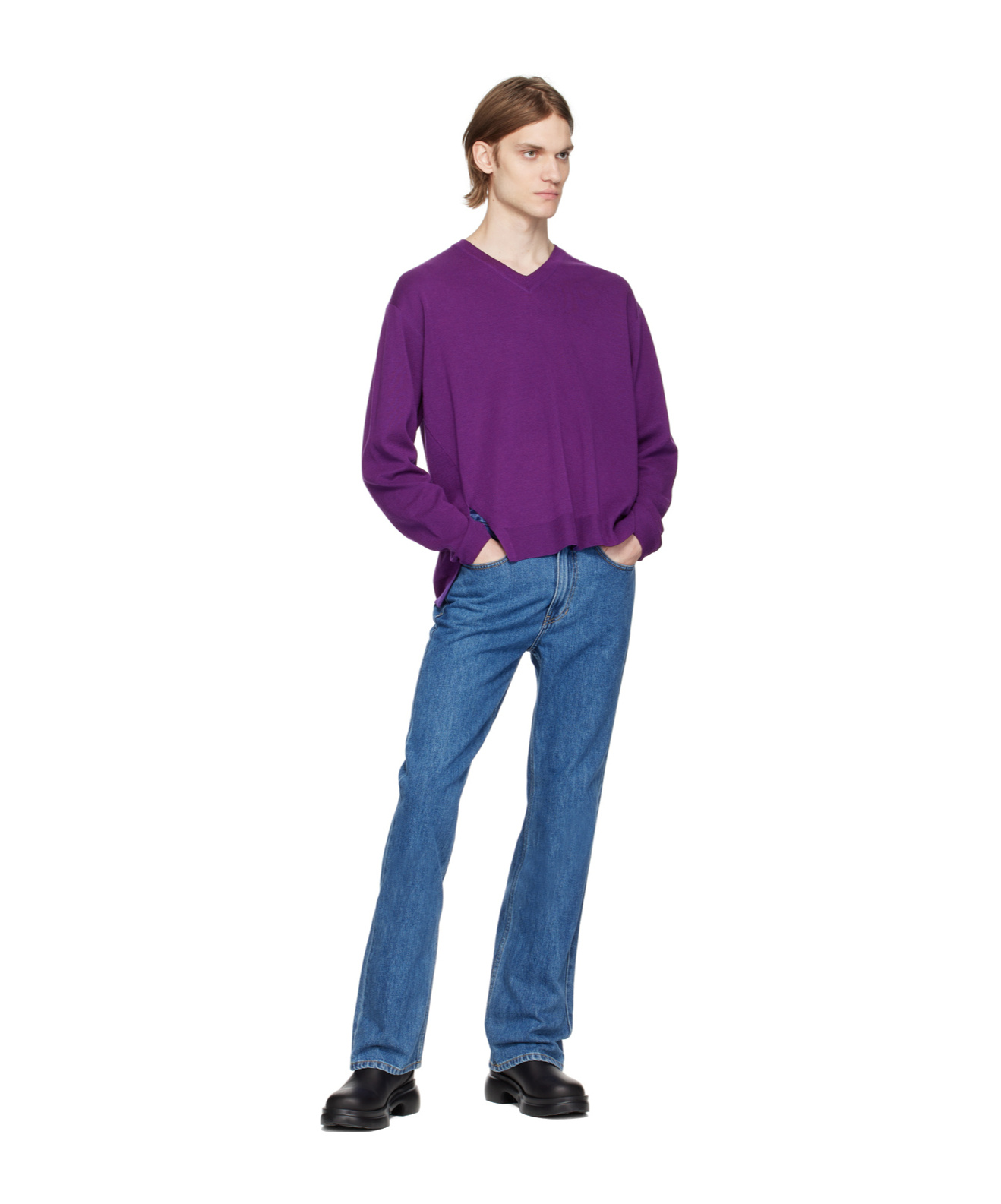 Shop Wooyoungmi V-neck Long-sleeved Sweater In Purple