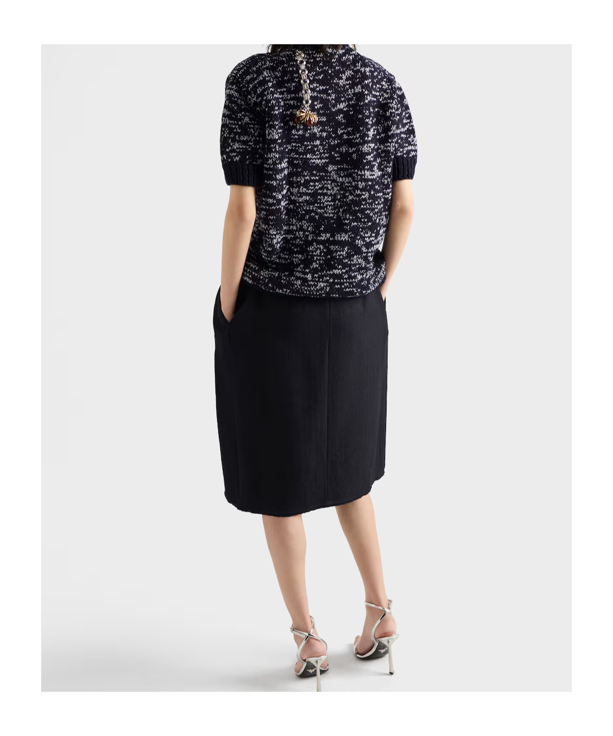 Prada Short-sleeve Pendant-embellished Sweater In Black