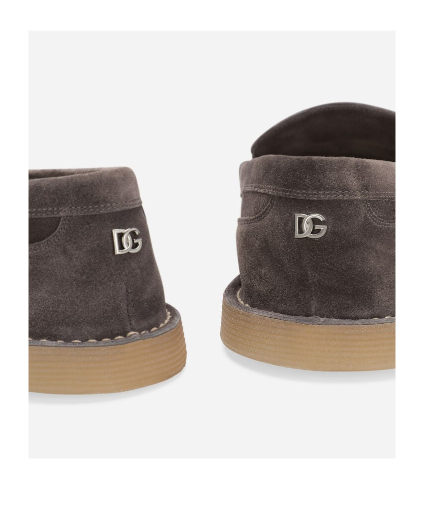 Dolce & Gabbana Logo Suede Loafers In Black