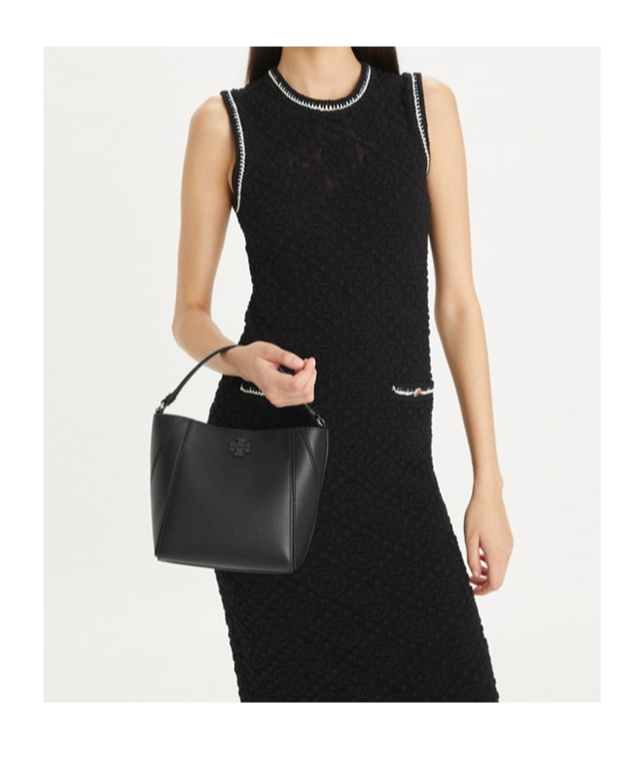 Shop Tory Burch Mcgraw Leather Bucket Bag In Black