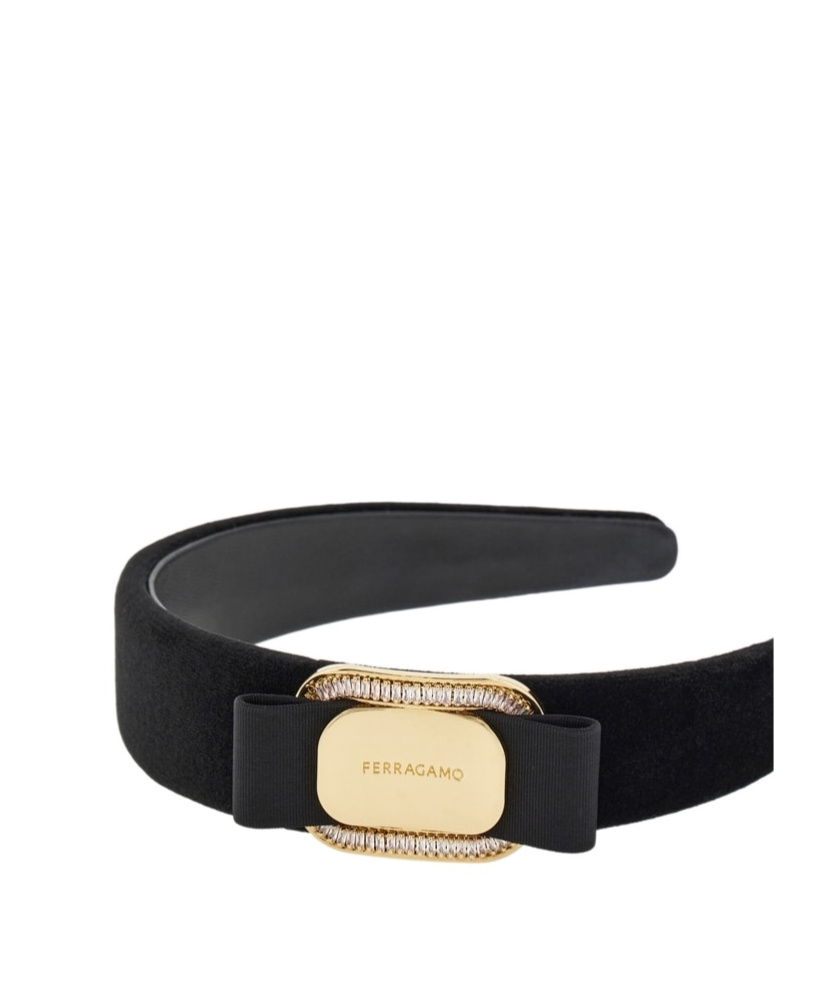 Ferragamo Black Headband With Bow And Logo Plaque In Black