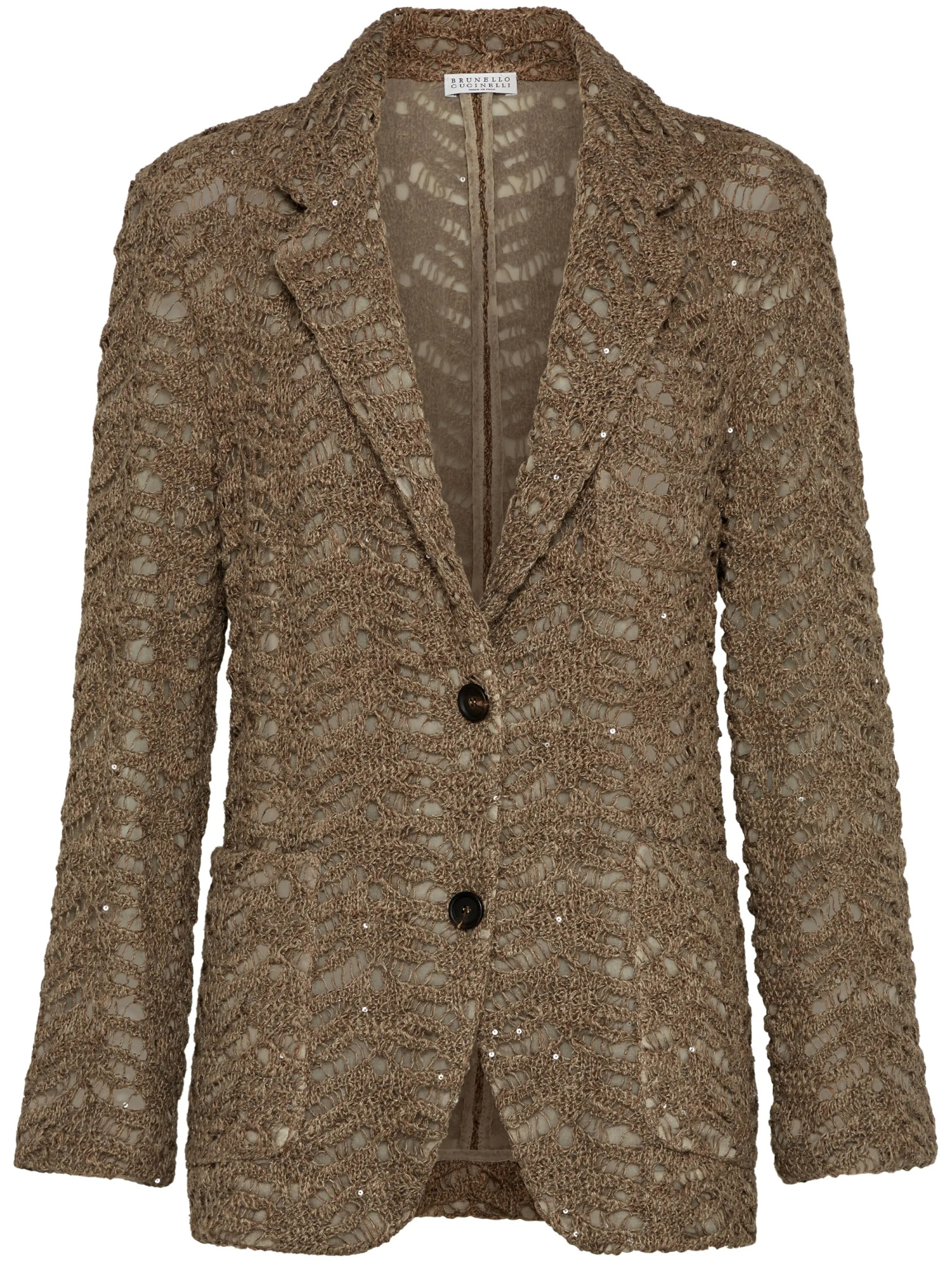 Brunello Cucinelli Linen-blend Foliage Blazer In Brown
