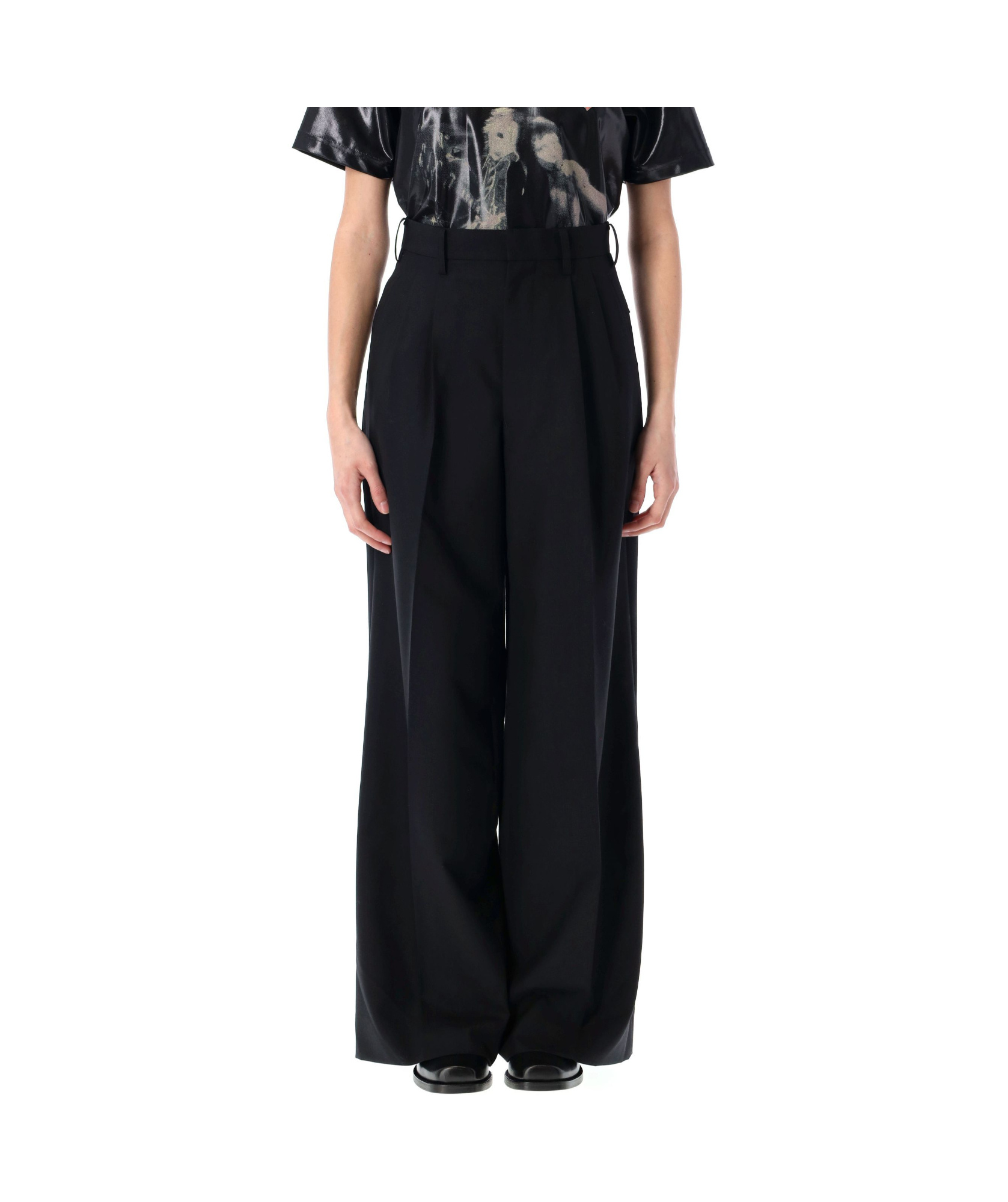 Junya Watanabe Wide Leg Pleated Pant With Pockets And Belt Loops In Black