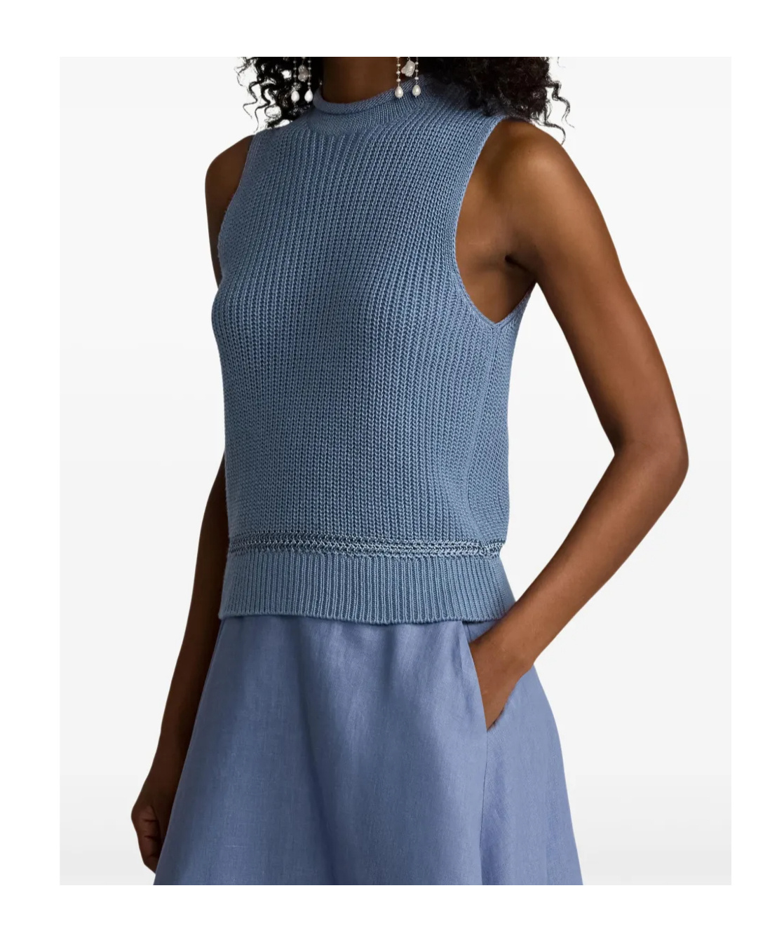 Shop Ralph Lauren Ribbed-knit Top In Powder Blue
