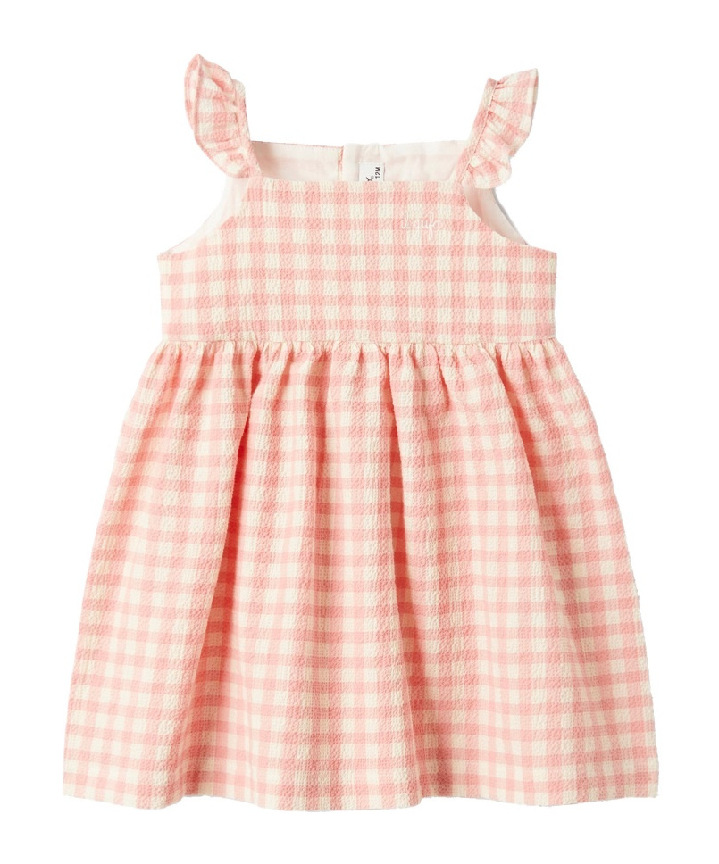 Il Gufo Gingham Ruffled Dress In Pink